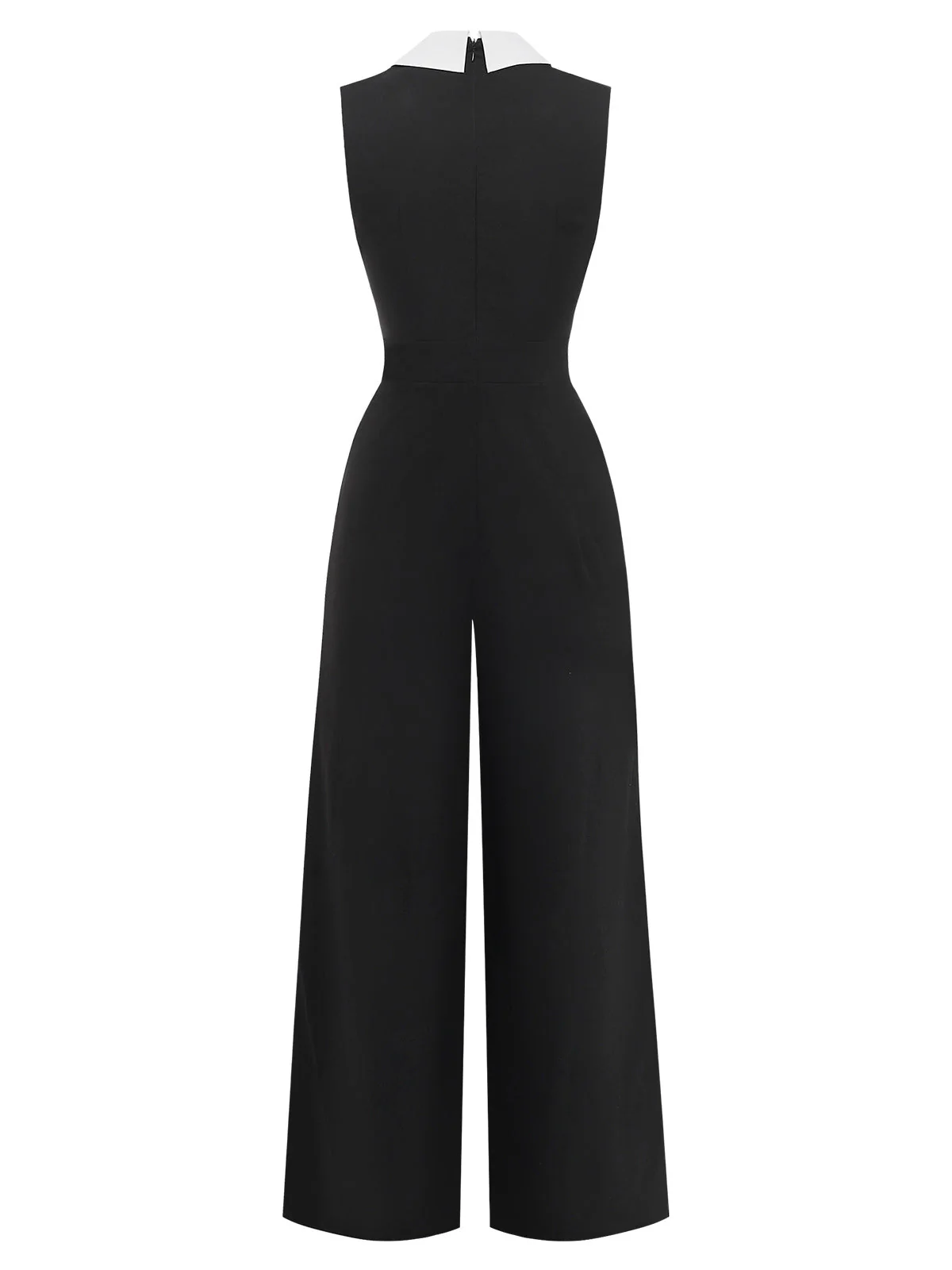 Schwarz 1950er Farbblock Ärmellos Weitbeinig Jumpsuit - Image 3
