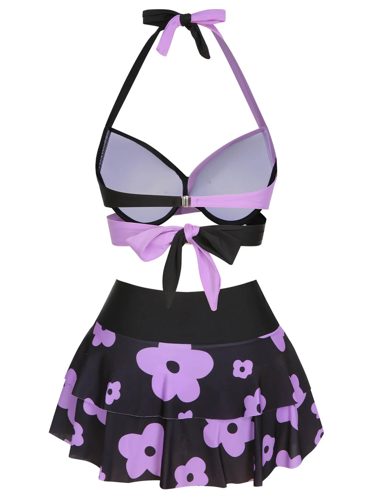 Lila 1950er Farbblock Blumen Halter Badeanzug - Image 3