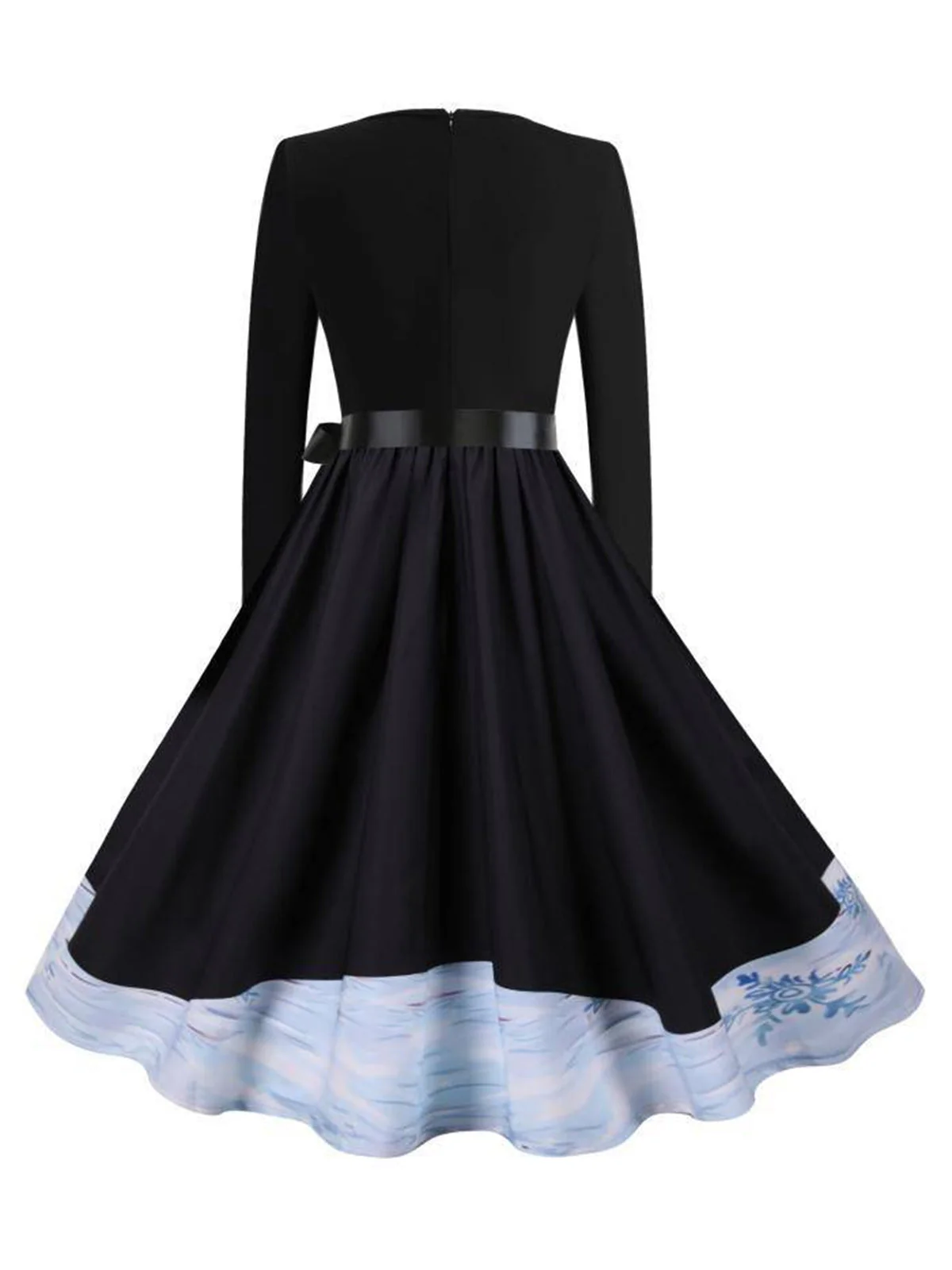 Schwarz 1950er Gewellter Hals Weihnachten Santa Gürtel Kleid - Image 3