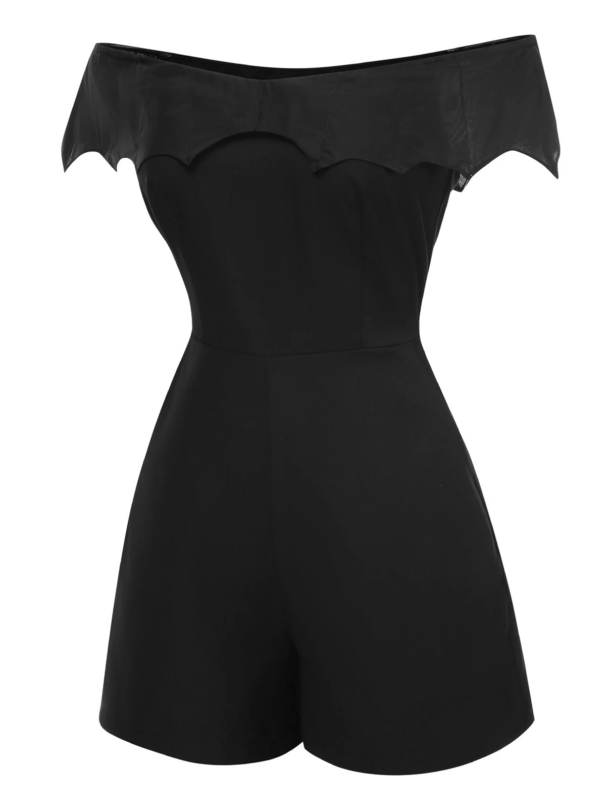 Schwarz 1950er Gothic Schläger Schulterfrei Netz Romper - Image 4