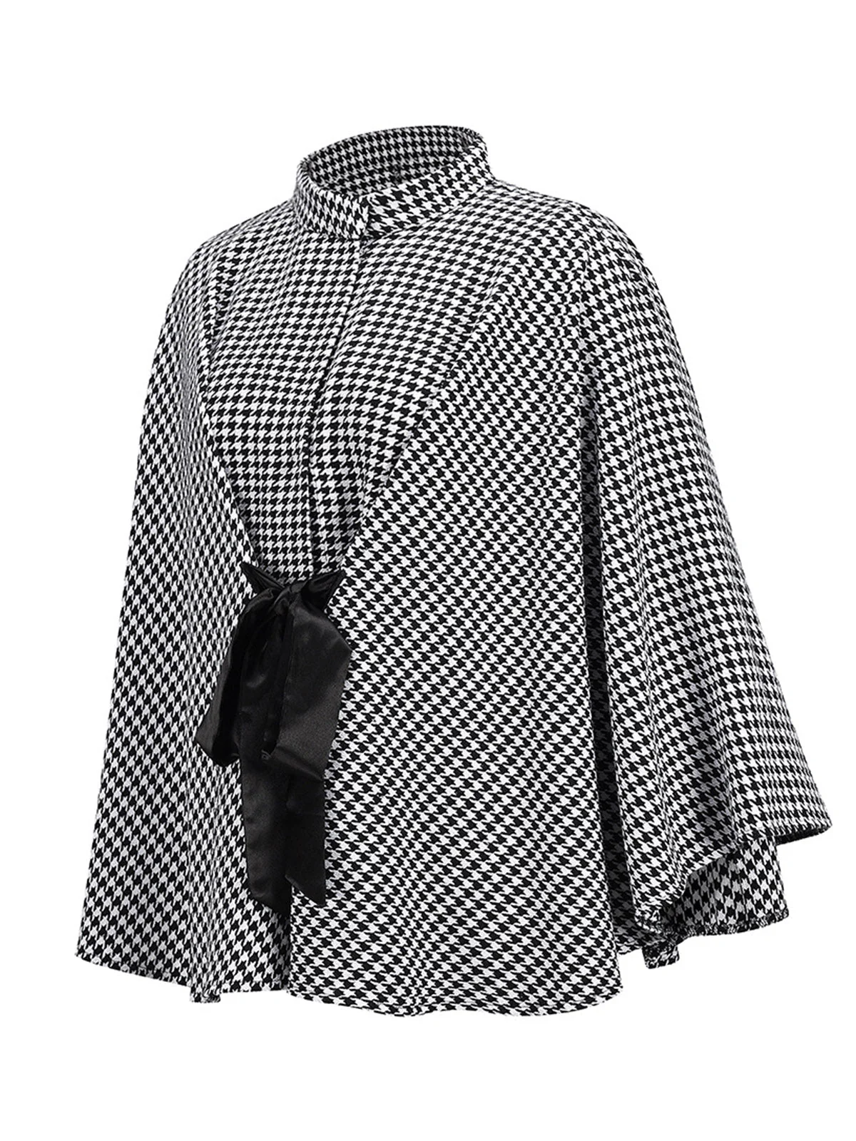 Schwarz 1950er Hahnentrittmuster Schnürung Cloak Mantel - Image 2