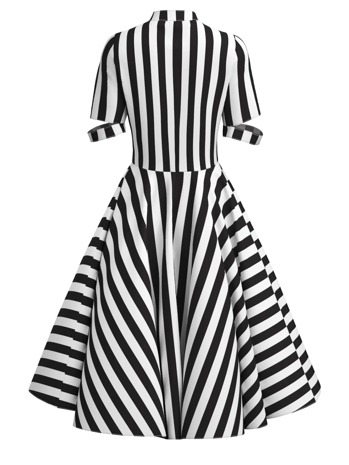 Schwarz 1950er Halloween Beetlejuice Kostüm Streifen Hohl Kragen Kleid - Image 6