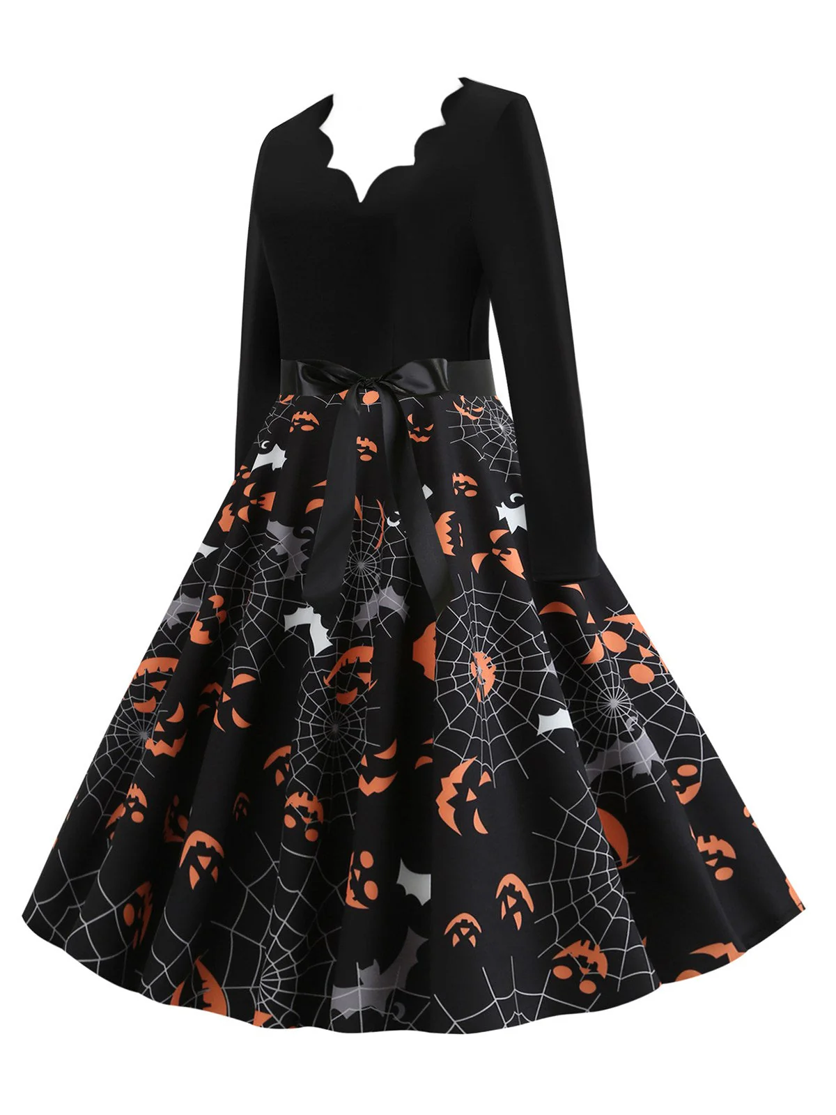 Schwarz 1950er Halloween Fledermaus Kostüm Blütenblattkragen Kleid - Image 2
