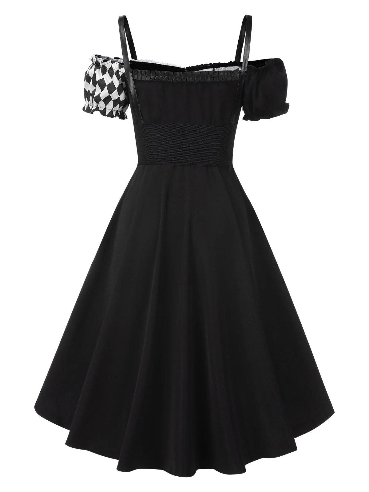 Schwarz 1950er Halloween Check Kleid & Leder Korsett - Image 6