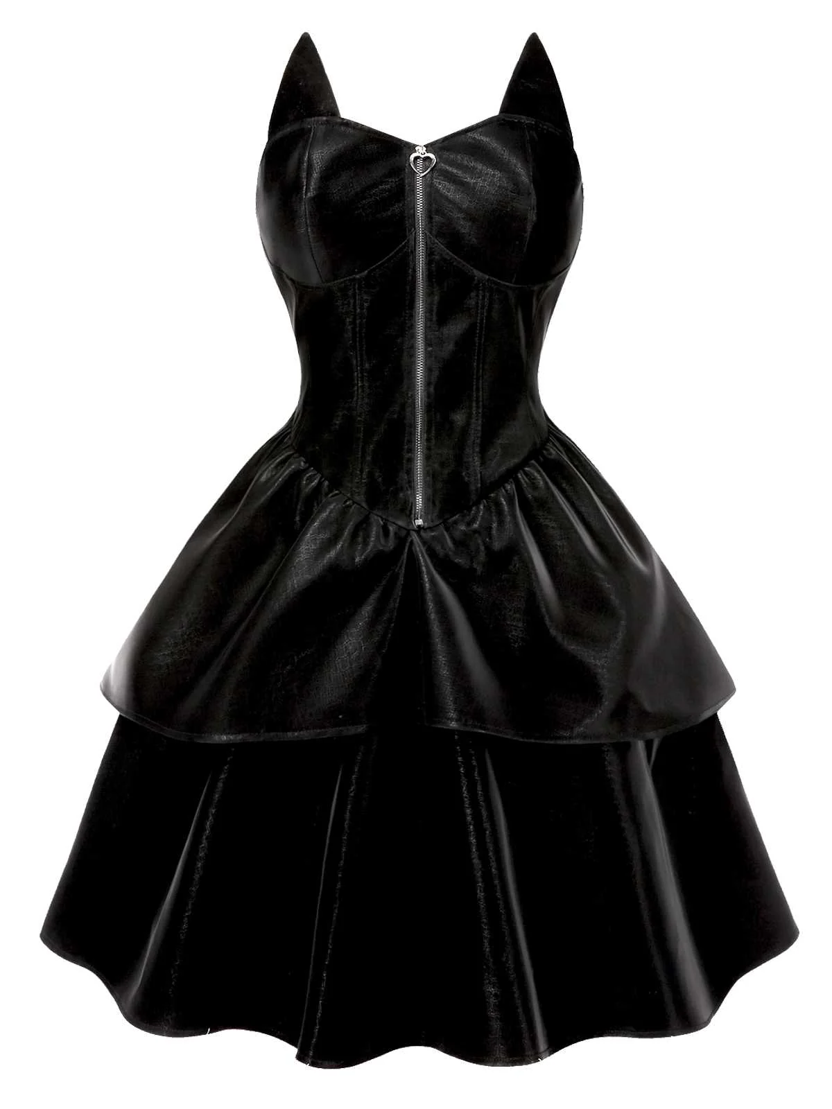 Schwarz 1950er Halloween Katzenmädchen Leder Kleid - Image 3
