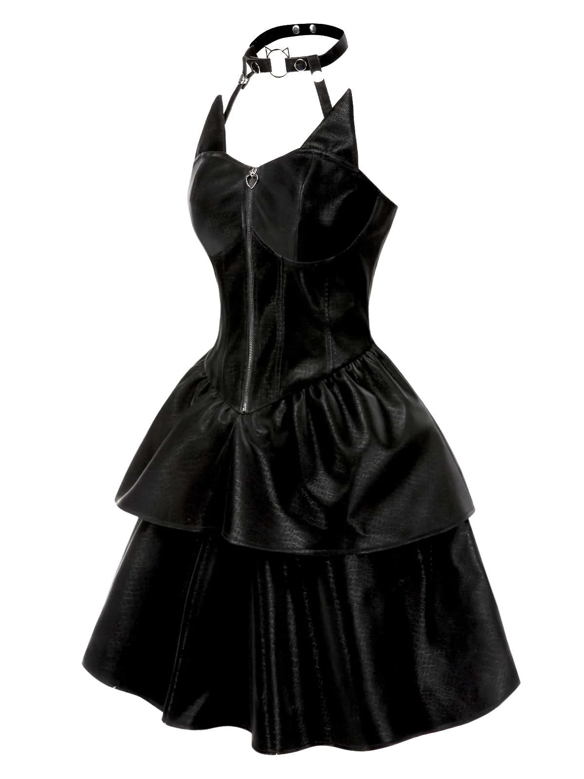 Schwarz 1950er Halloween Katzenmädchen Leder Kleid - Image 4