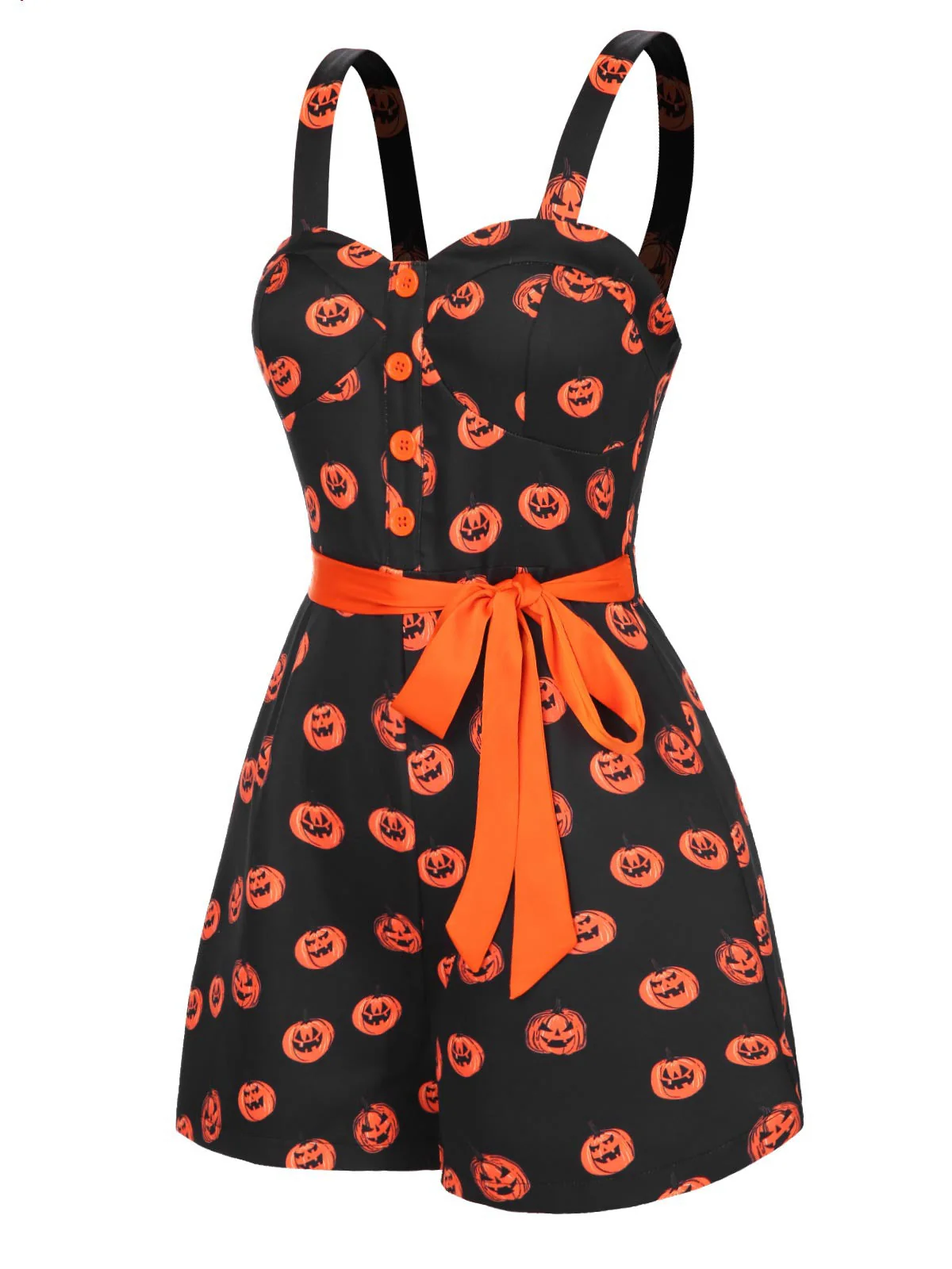 Schwarz 1950er Halloween Kürbisgesicht Romper - Image 3