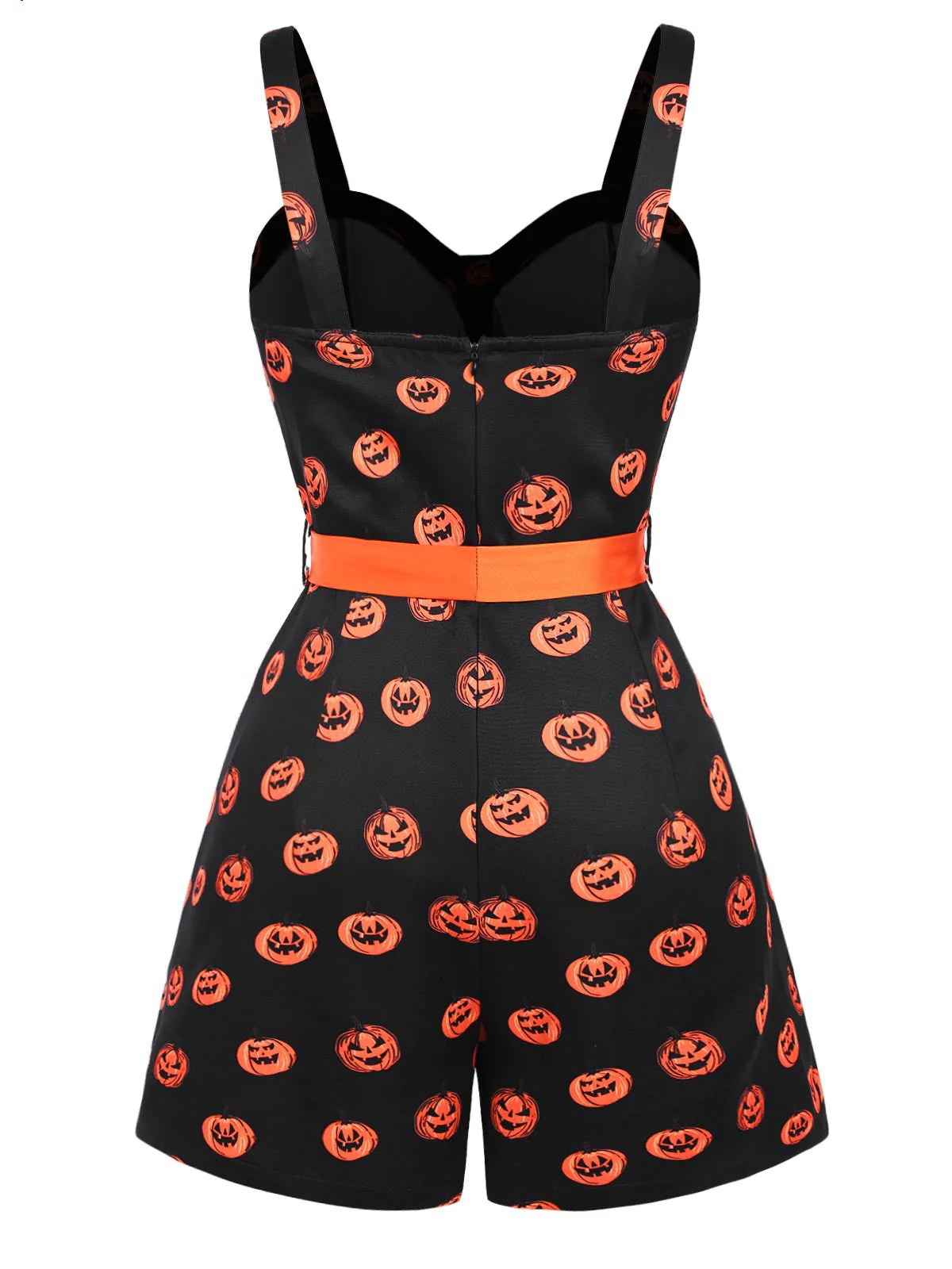 Schwarz 1950er Halloween Kürbisgesicht Romper - Image 4