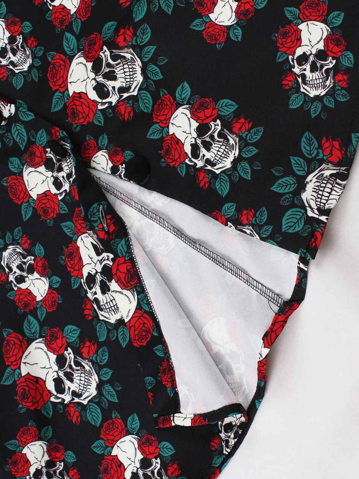 Schwarz 1950er Halloween Schädel Rosen Halter Kleid - Image 4