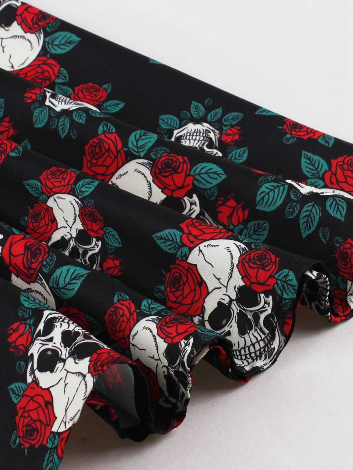Schwarz 1950er Halloween Schädel Rosen Halter Kleid - Image 5