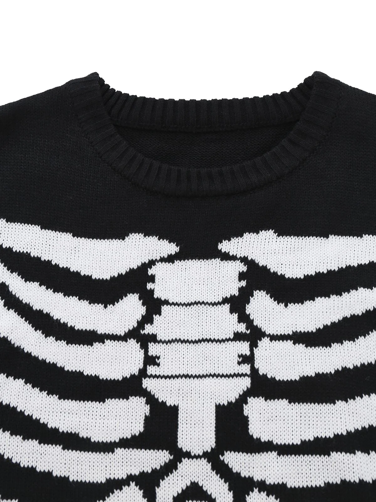 Schwarz 1950er Halloween Skeleton Druck Strick Pullover - Image 5