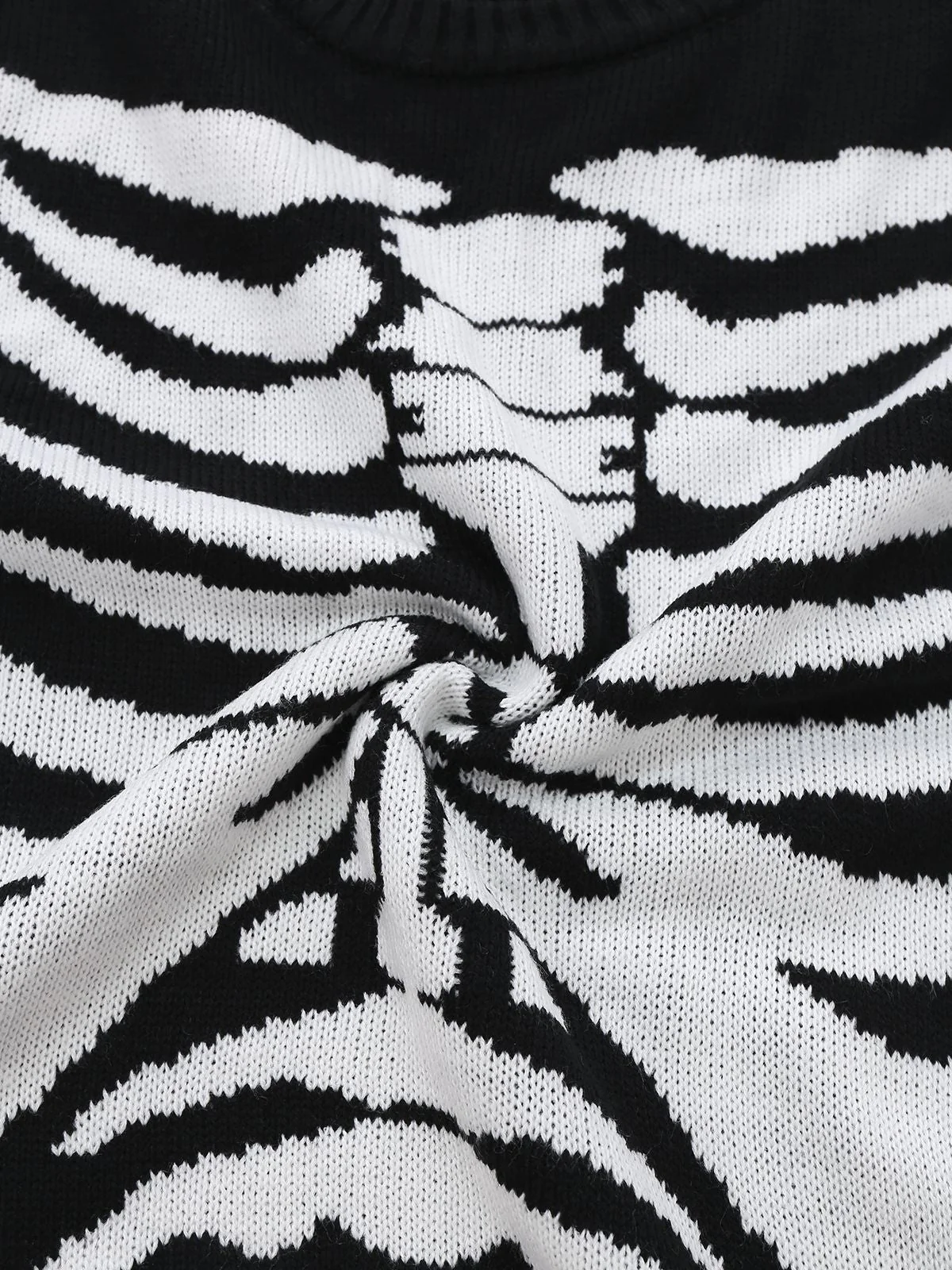Schwarz 1950er Halloween Skeleton Druck Strick Pullover - Image 7