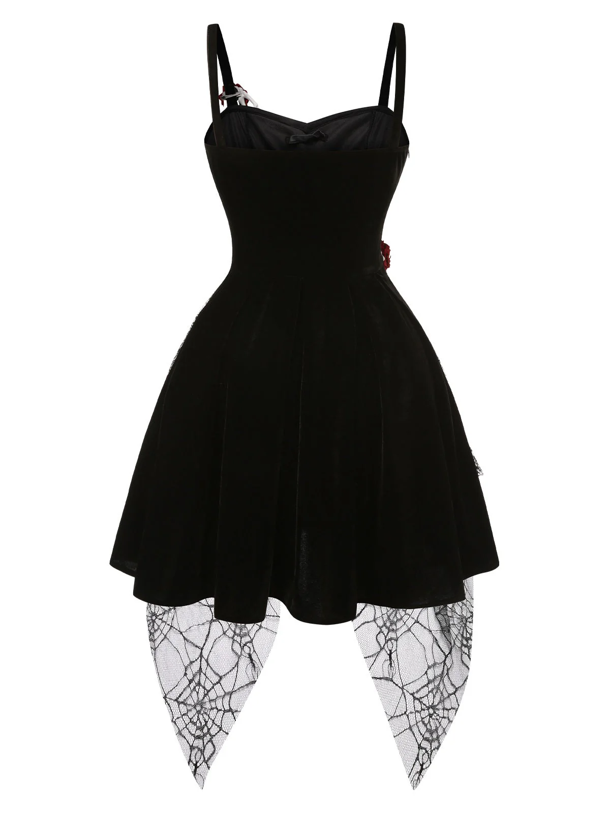 Schwarz 1950er Halloween Skeletthand Spinnennetz Rose Kleid - Image 6