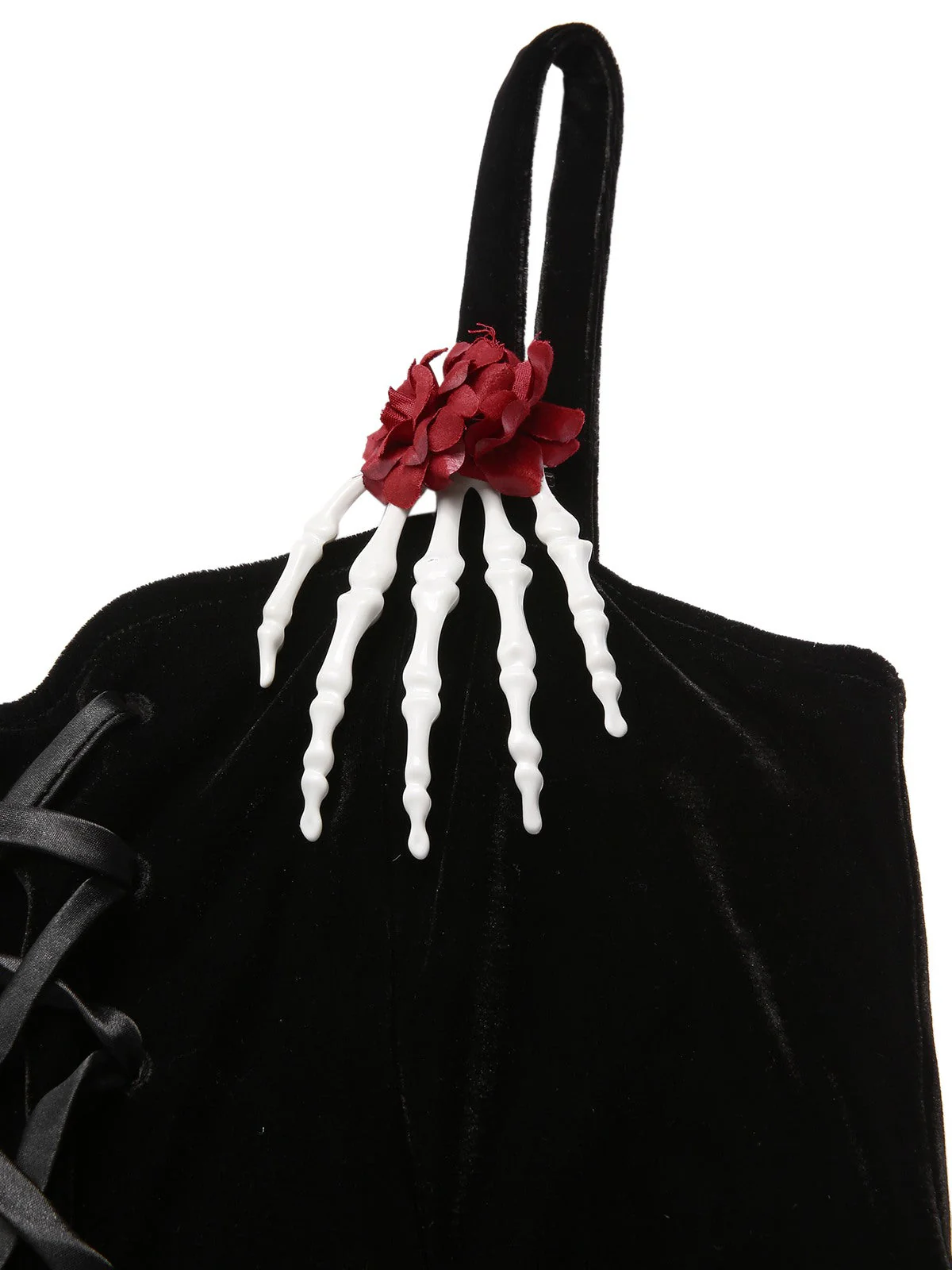 Schwarz 1950er Halloween Skeletthand Spinnennetz Rose Kleid - Image 7