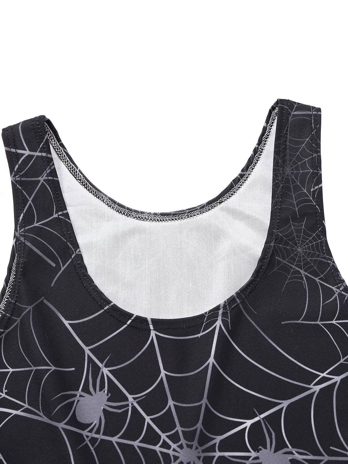 Schwarz 1950er Halloween Spinnennetz Ärmellos Kleid - Image 3