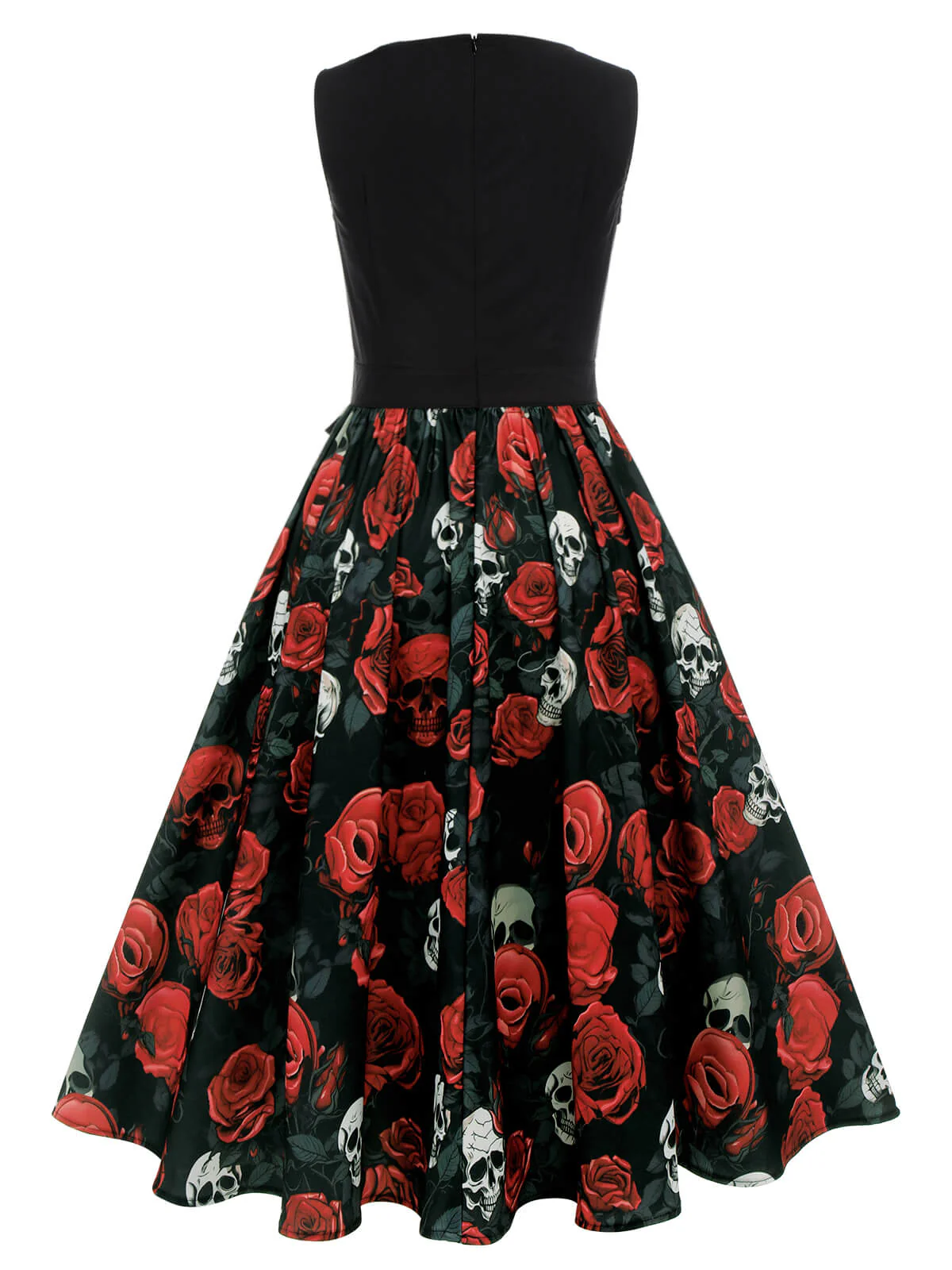 Schwarz 1950er Halloween Totenkopf Rose Ärmelloses Kleid - Image 4