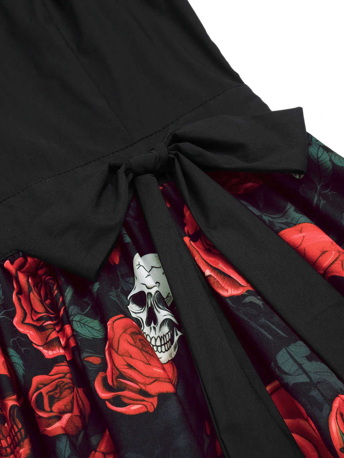 Schwarz 1950er Halloween Totenkopf Rose Ärmelloses Kleid - Image 6