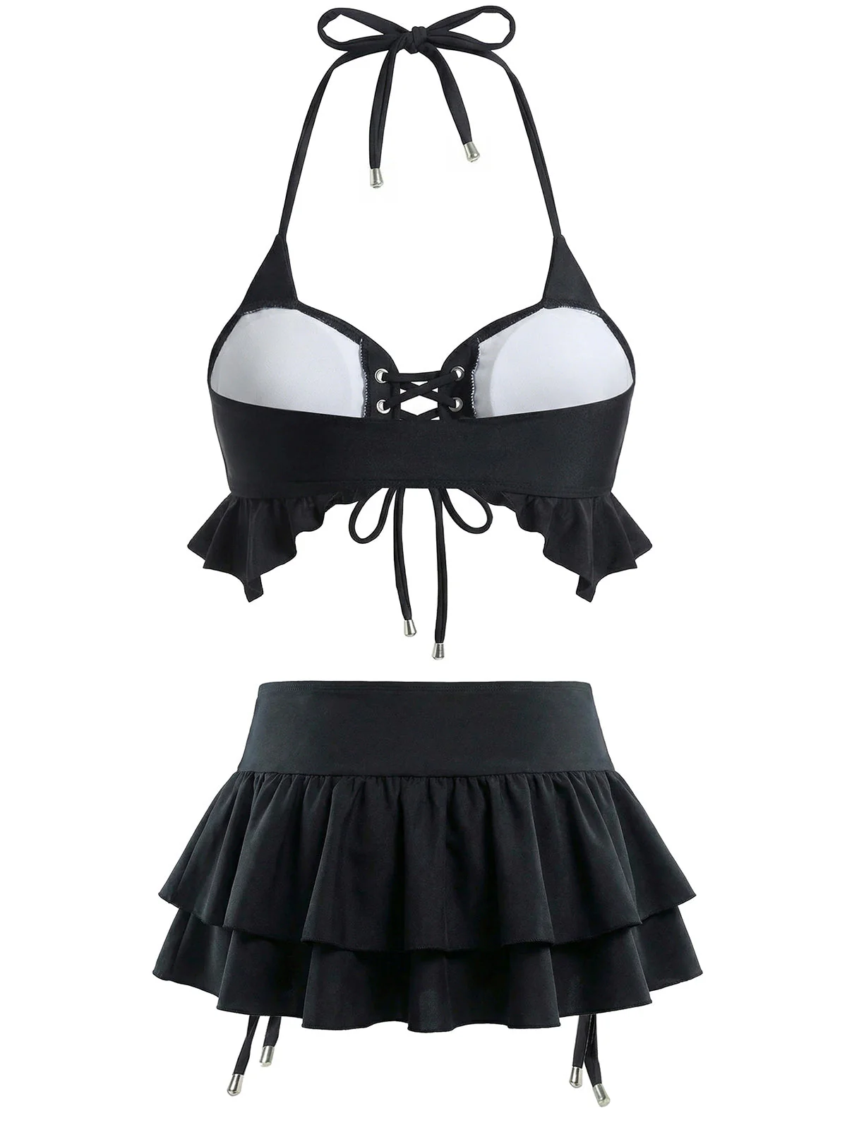[Vorverkauf] Schwarz 1950er Halter Schnürung Bikini Set & Cover Up - Image 2