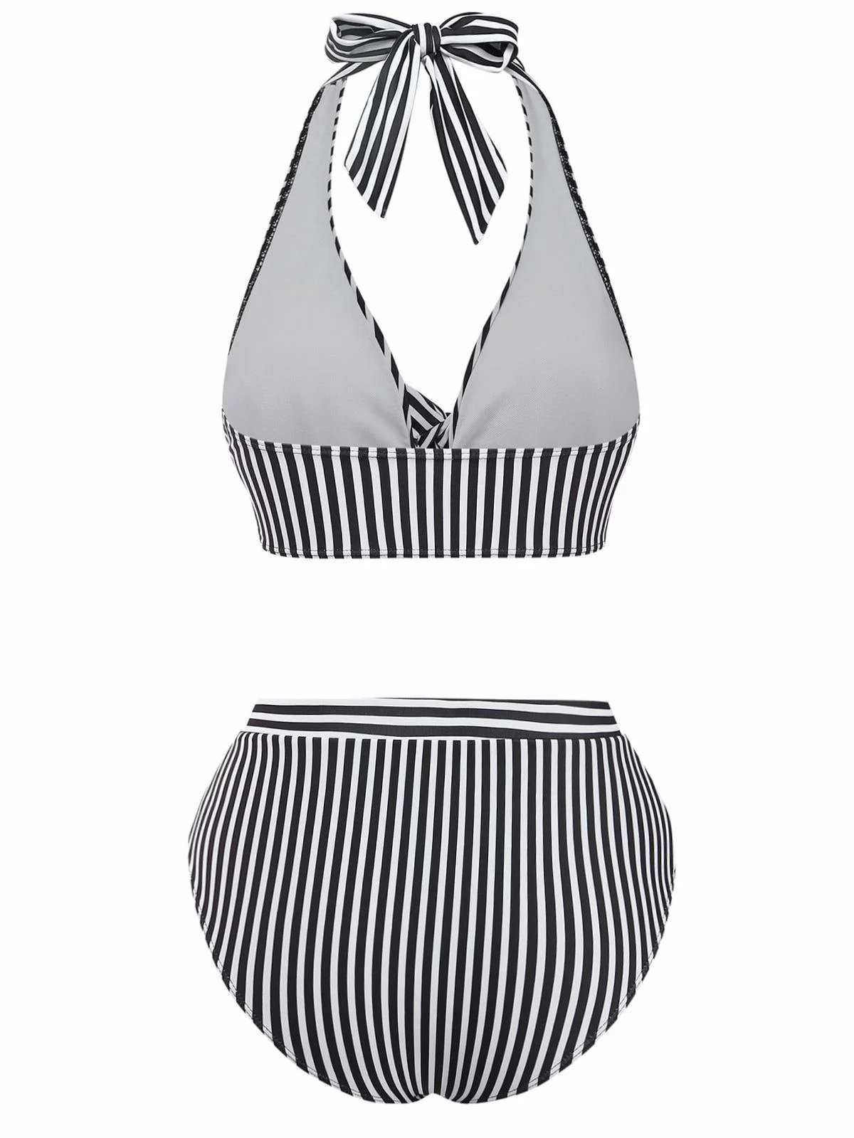 Schwarz 1950er Halter Streifen Geknotet Tankini Set - Image 2