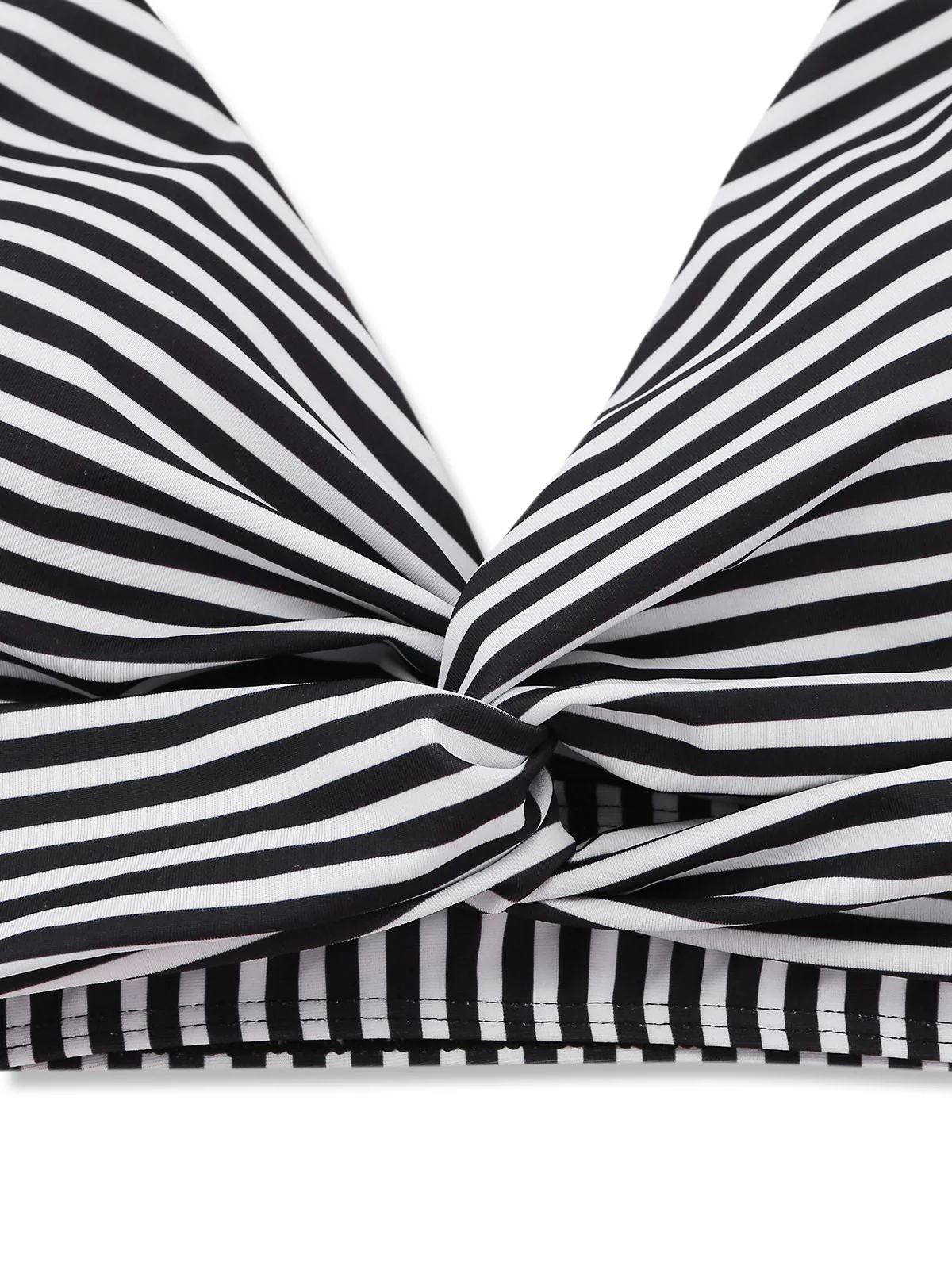 Schwarz 1950er Halter Streifen Geknotet Tankini Set - Image 3