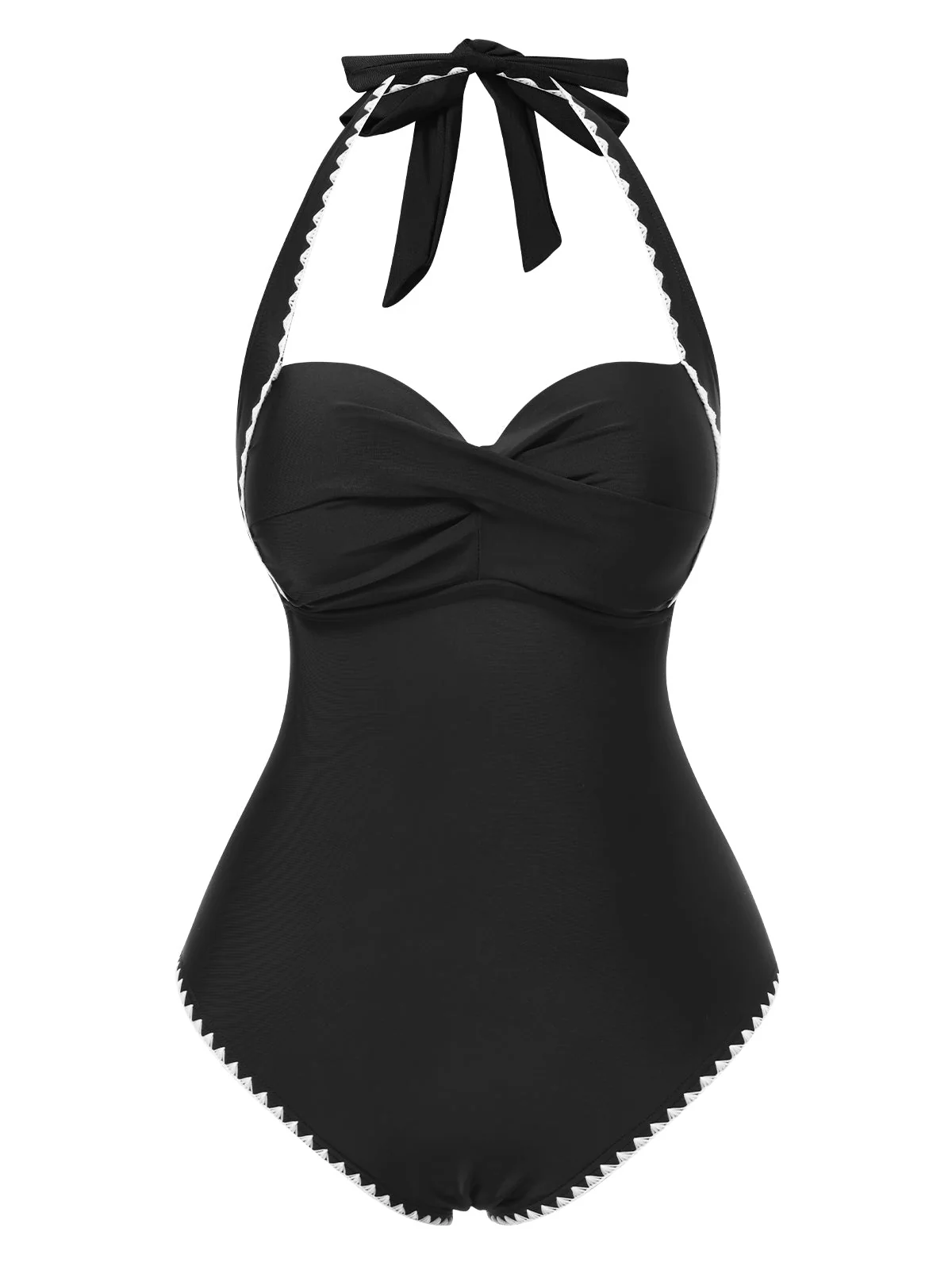 Schwarz 1950er Halter Weiße Gezackte Kanten Badeanzug - Image 3