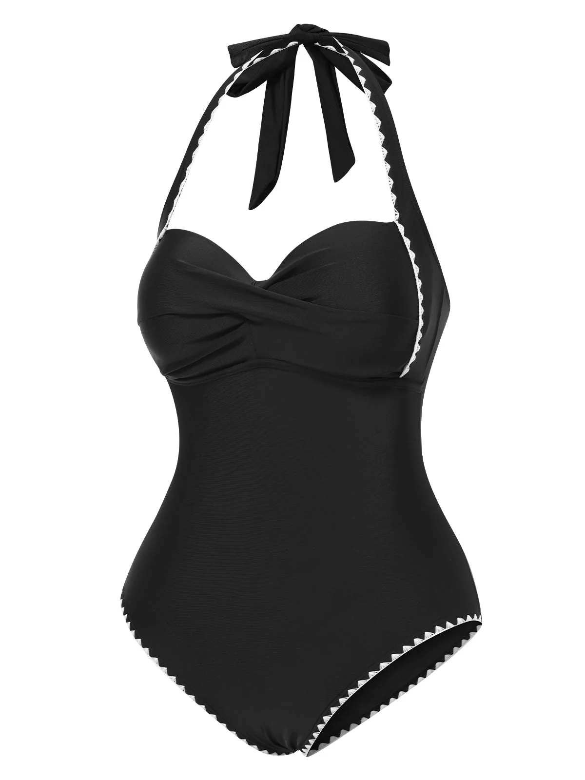 Schwarz 1950er Halter Weiße Gezackte Kanten Badeanzug - Image 4