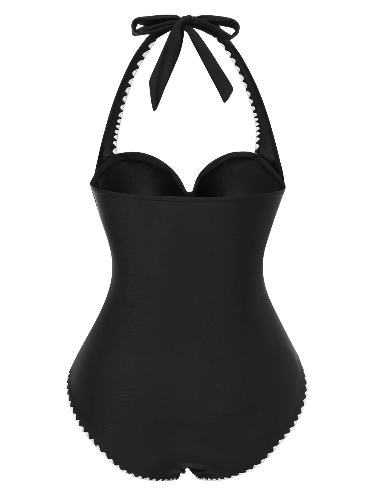 Schwarz 1950er Halter Weiße Gezackte Kanten Badeanzug - Image 5