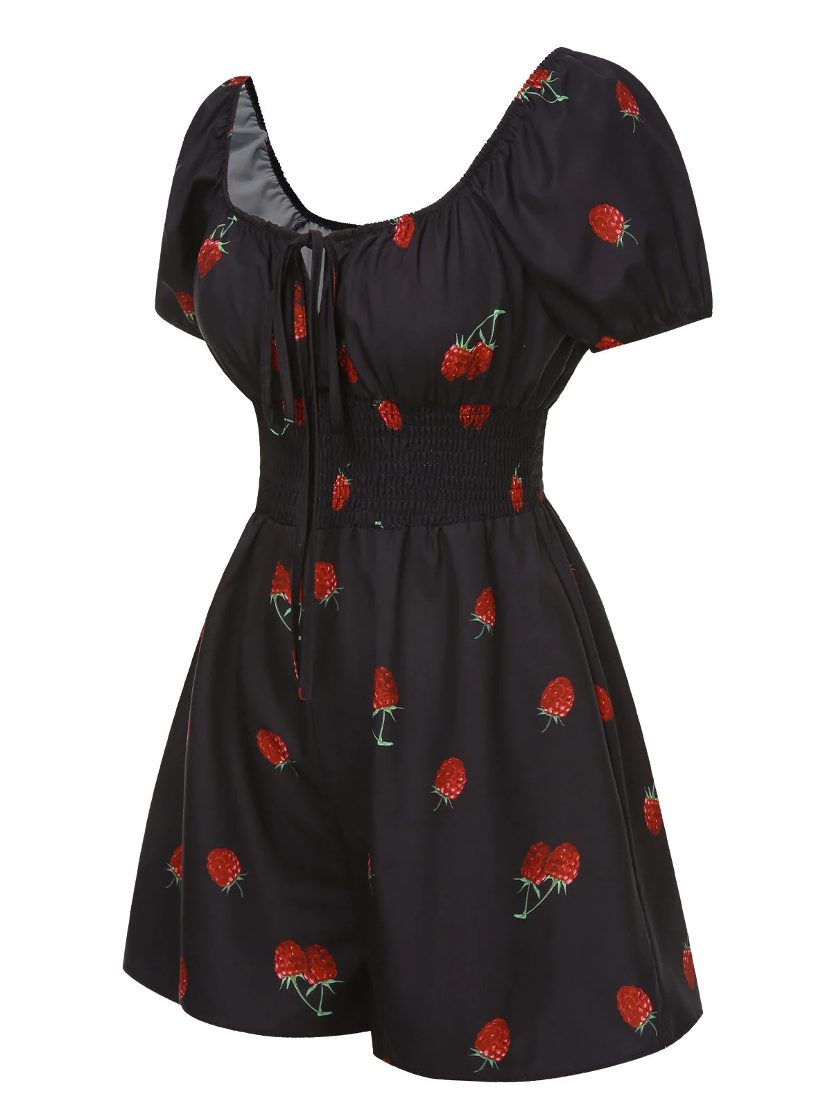 50er Romper mit Himbeere und Puffärmeln in Schwarz - Image 3