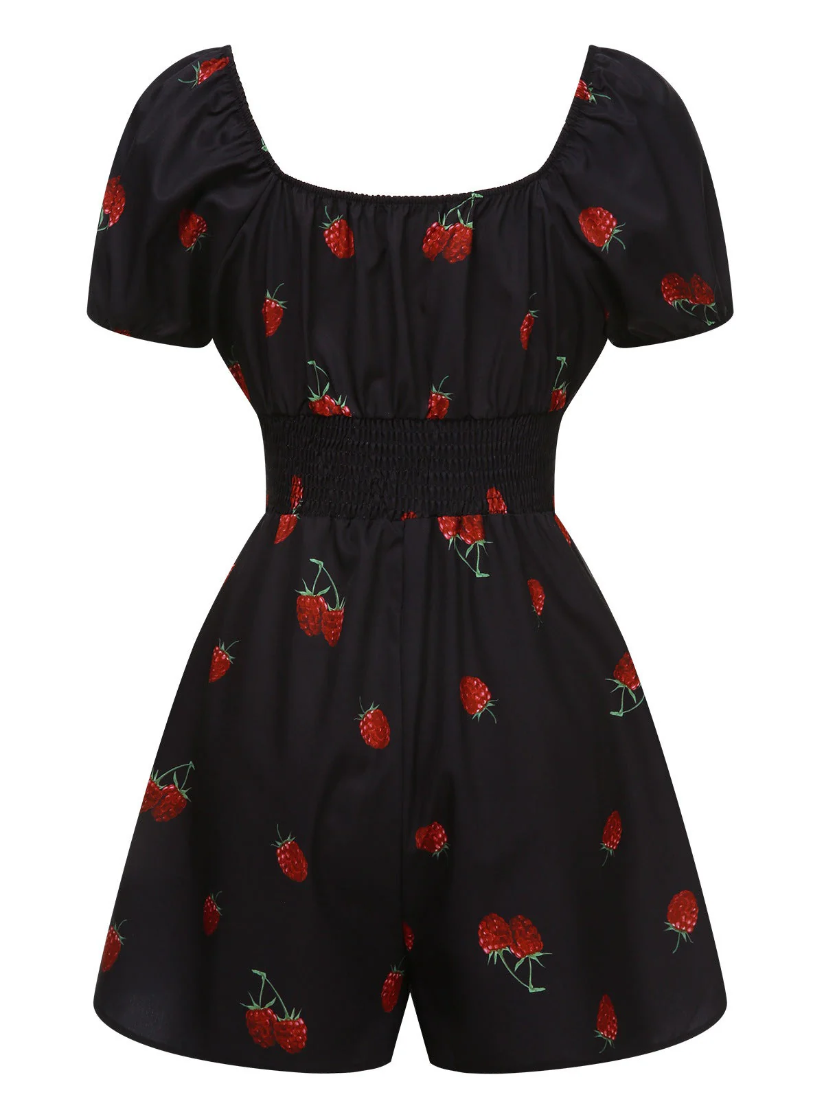50er Romper mit Himbeere und Puffärmeln in Schwarz - Image 4