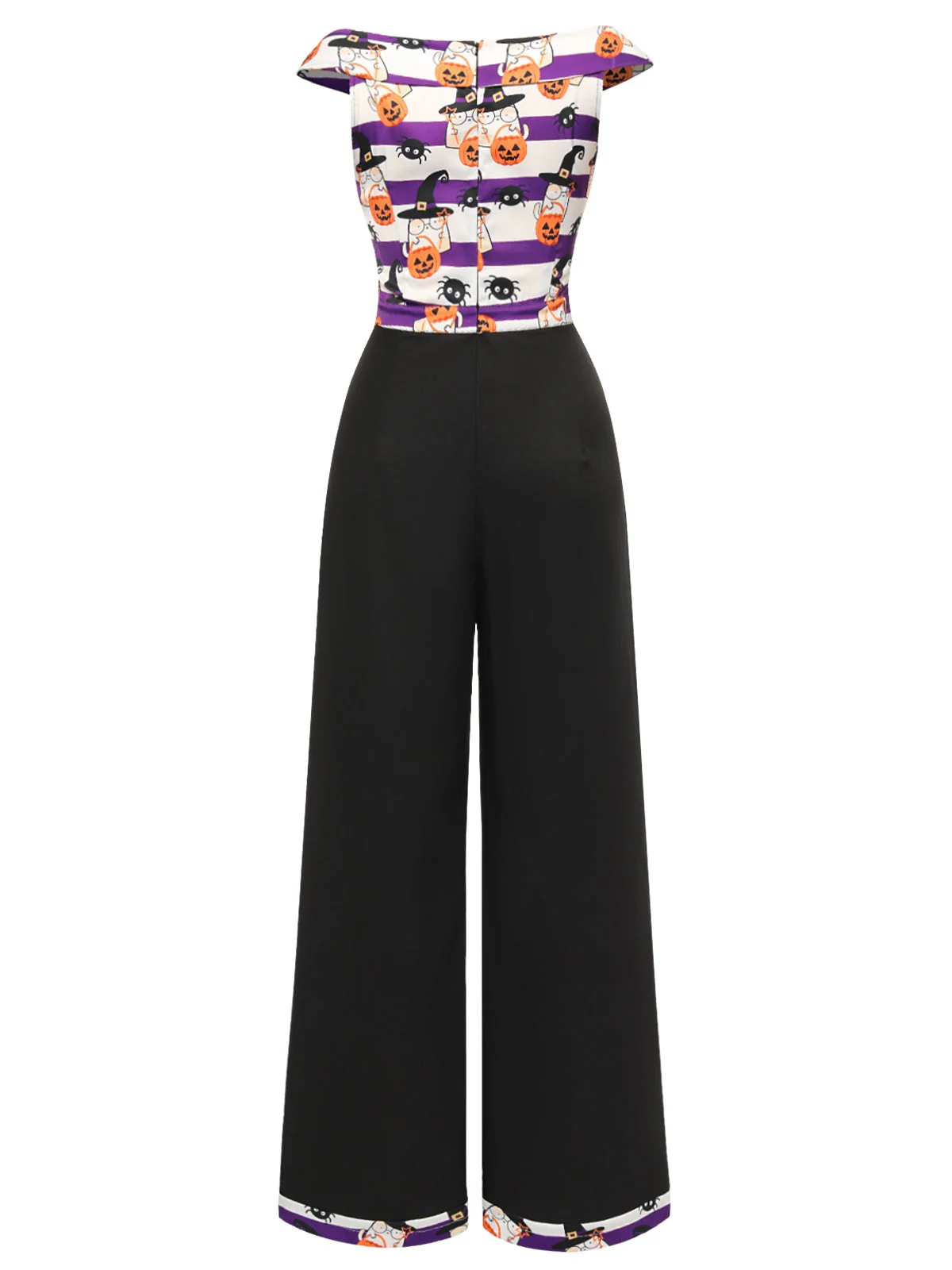 Schwarz 1950er Kürbis Schulterfrei Patchwork Jumpsuit - Image 4