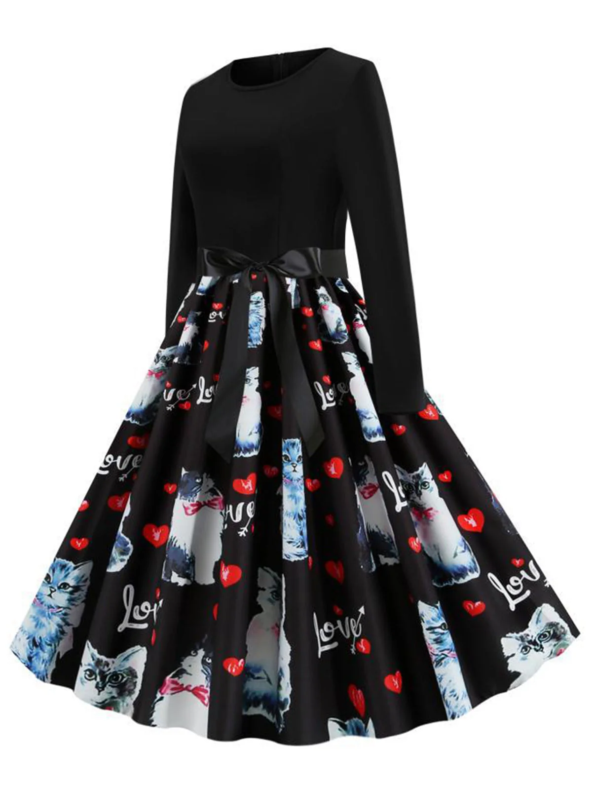 Schwarz 1950er Katze Love Gürtel Kleid - Image 2