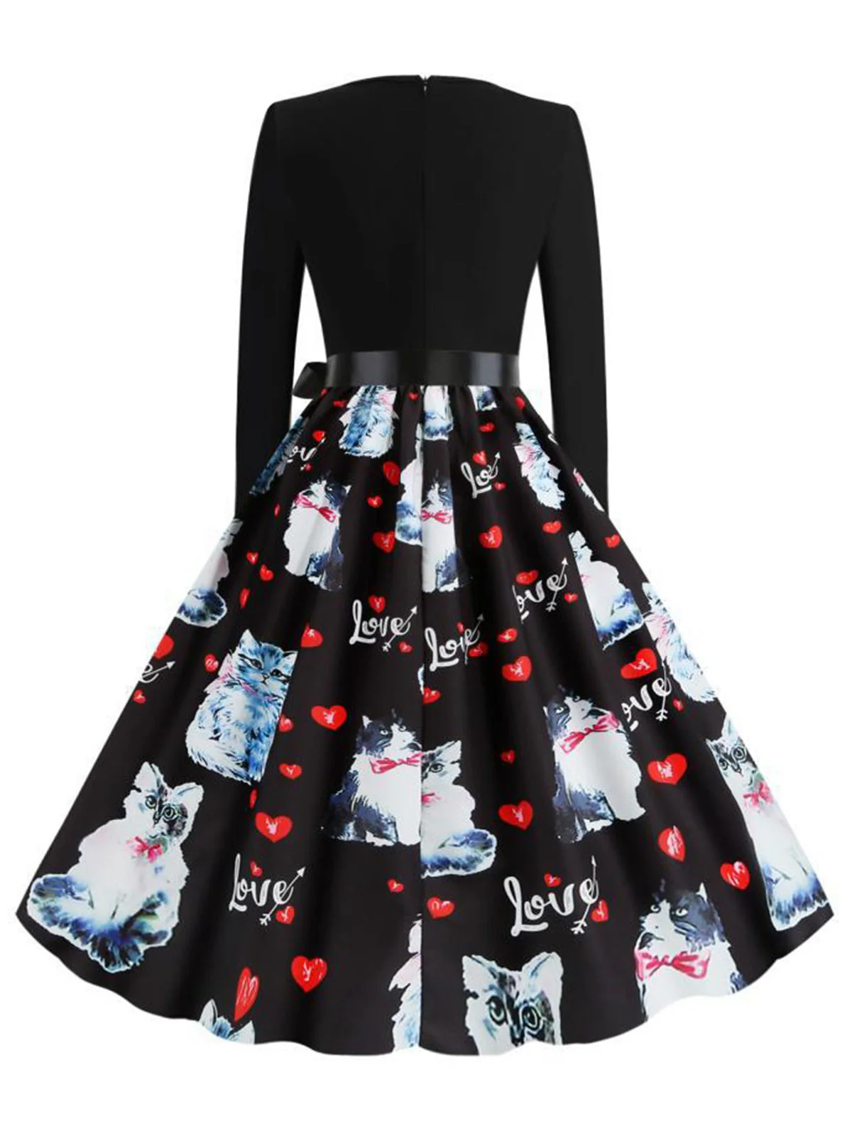 Schwarz 1950er Katze Love Gürtel Kleid - Image 3