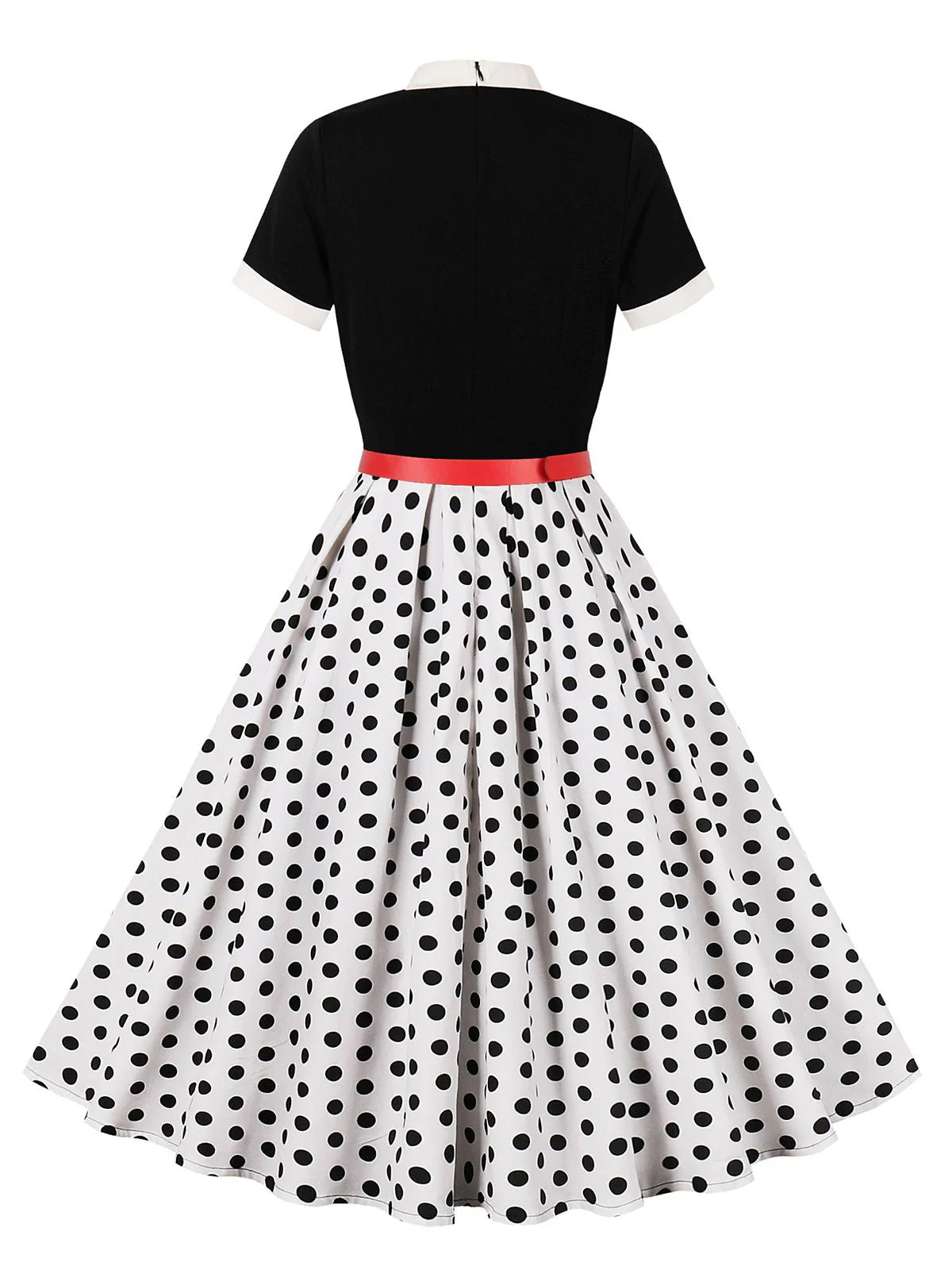 Schwarz 1950er Krawattenhals Polka Dots Gürtel Kleid - Image 4