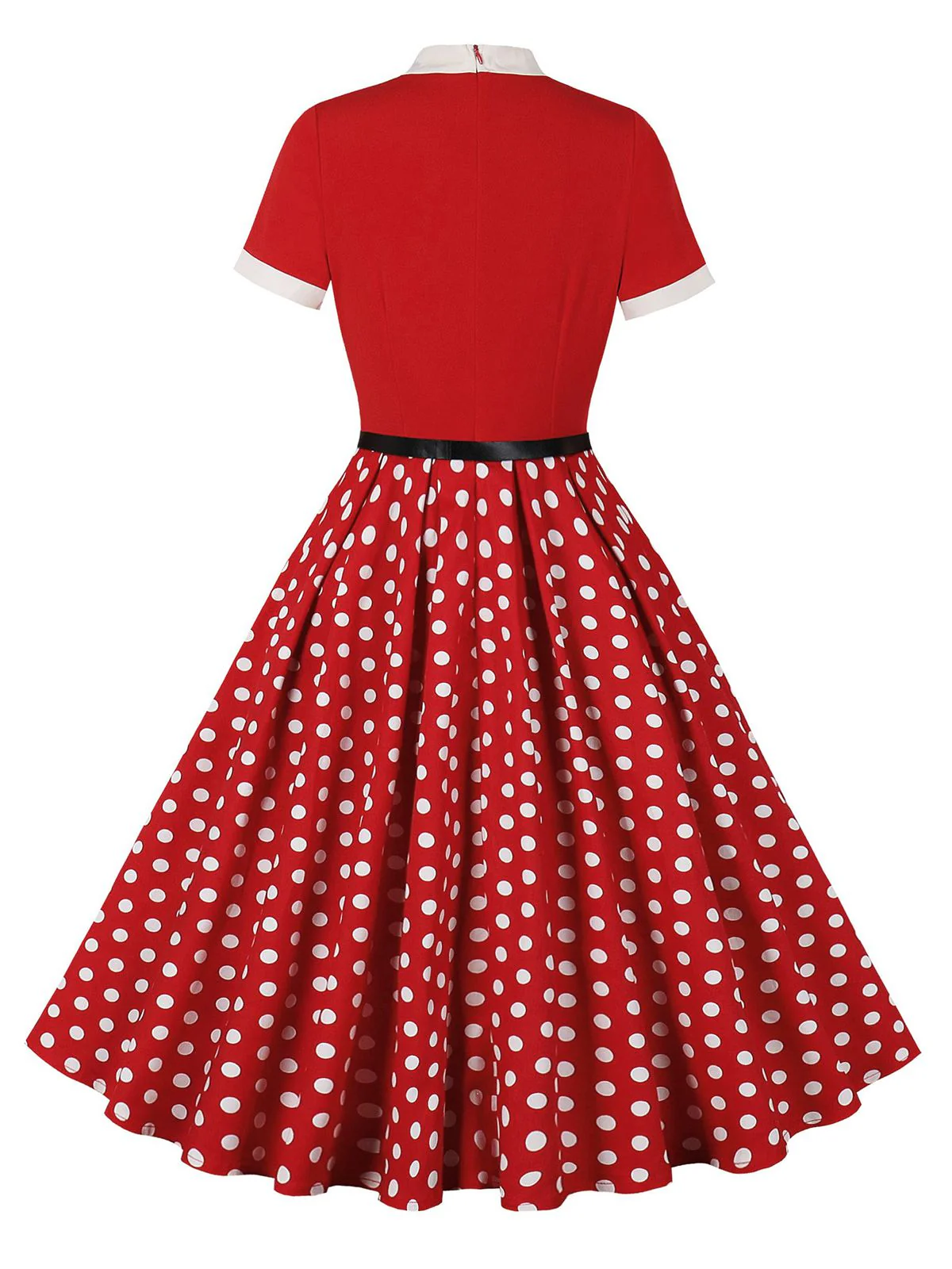 Schwarz 1950er Krawattenhals Polka Dots Gürtel Kleid - Image 6