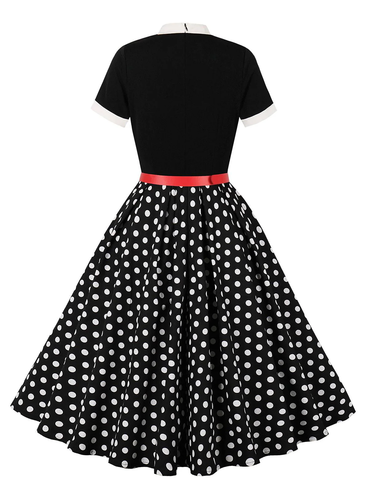 Schwarz 1950er Krawattenhals Polka Dots Gürtel Kleid mit Zubehör-Set - Image 3