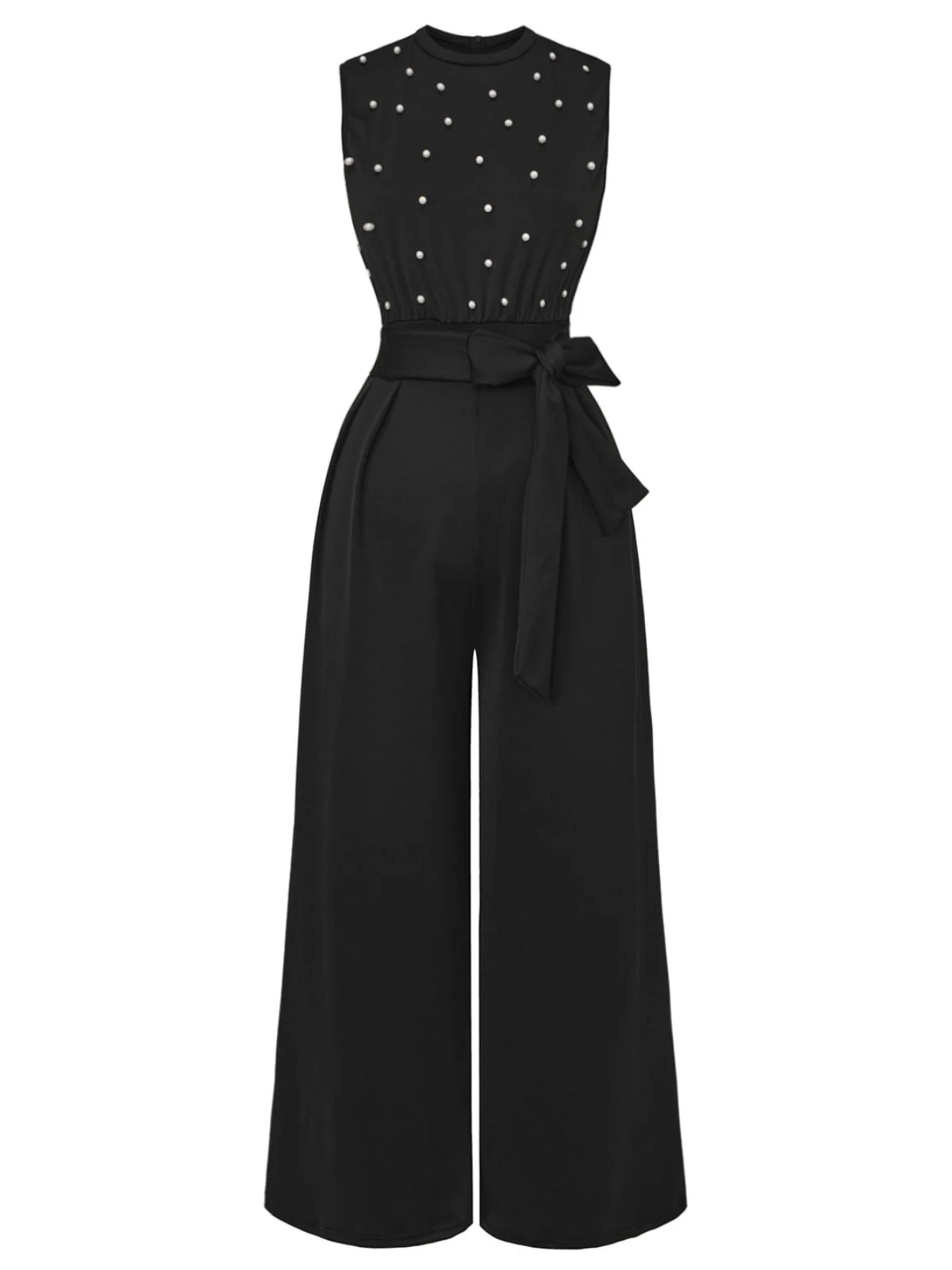 Schwarz 1950er Perlen Perlenbesatz Bogen Gürtel Jumpsuit - Image 2