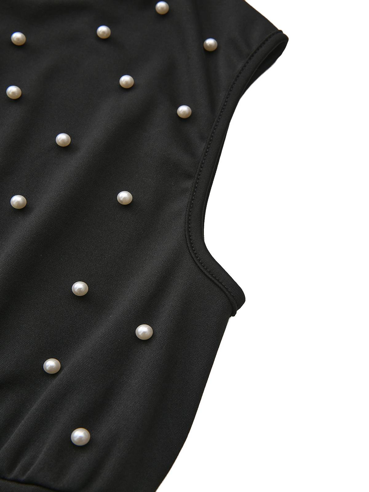 Schwarz 1950er Perlen Perlenbesatz Bogen Gürtel Jumpsuit - Image 4