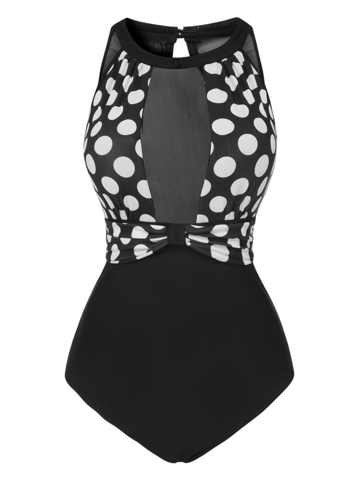 Schwarz 1950er Polka Dot Badeanzug - Image 2