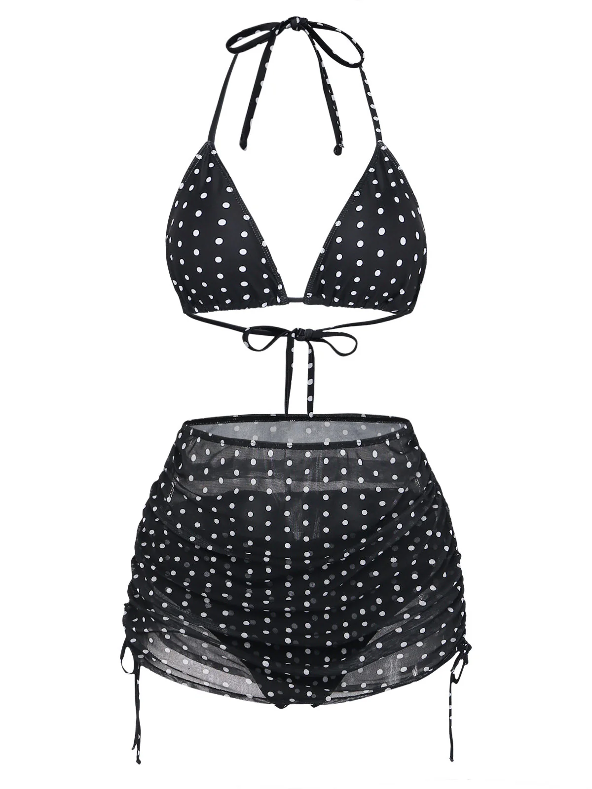 Schwarz 1950er Polka Dot Halter Bikini Set & Cover-Up - Image 2