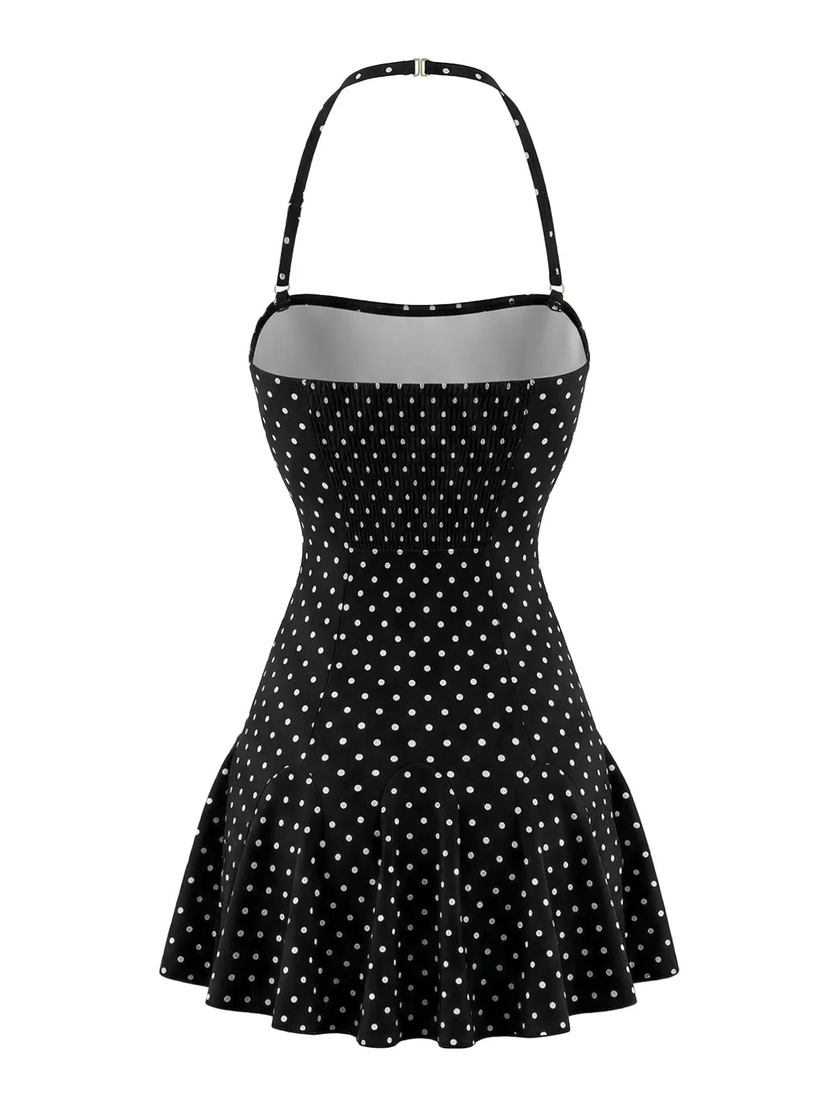 Schwarz 1950er Polka Dot Halter Rückenfrei Badekleid - Image 4