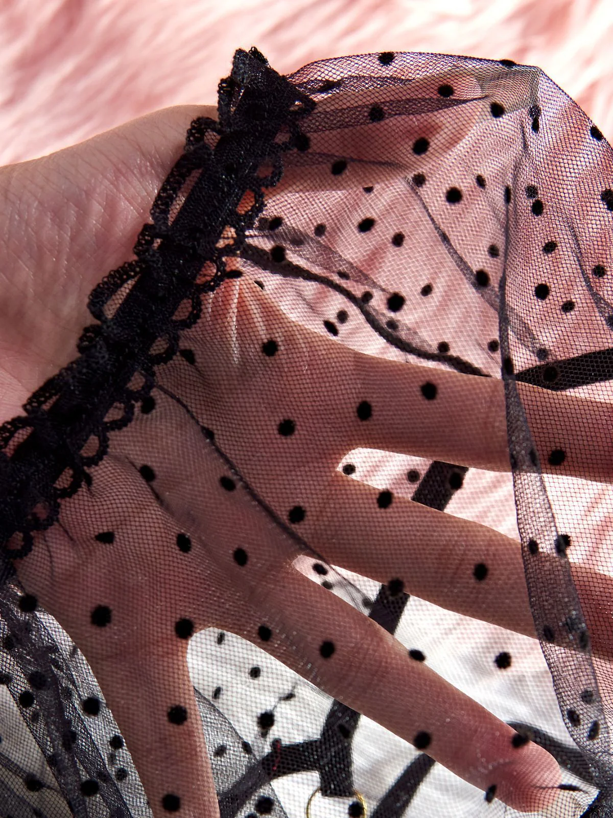 Schwarz 1950er Polka Dot Transparent Spitze Besatz Dessous Set - Image 5