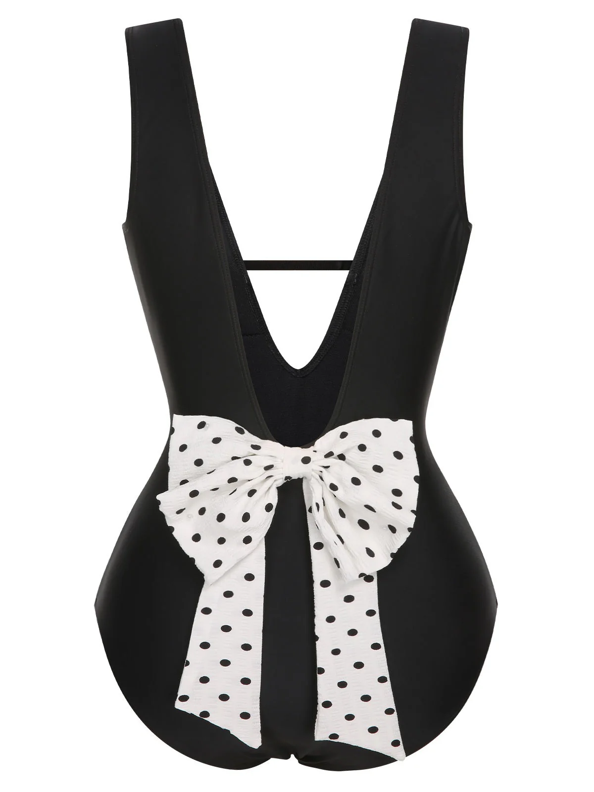 Schwarz 1950er Polka Dot V-Ausschnitt Bogen Badeanzug - Image 4