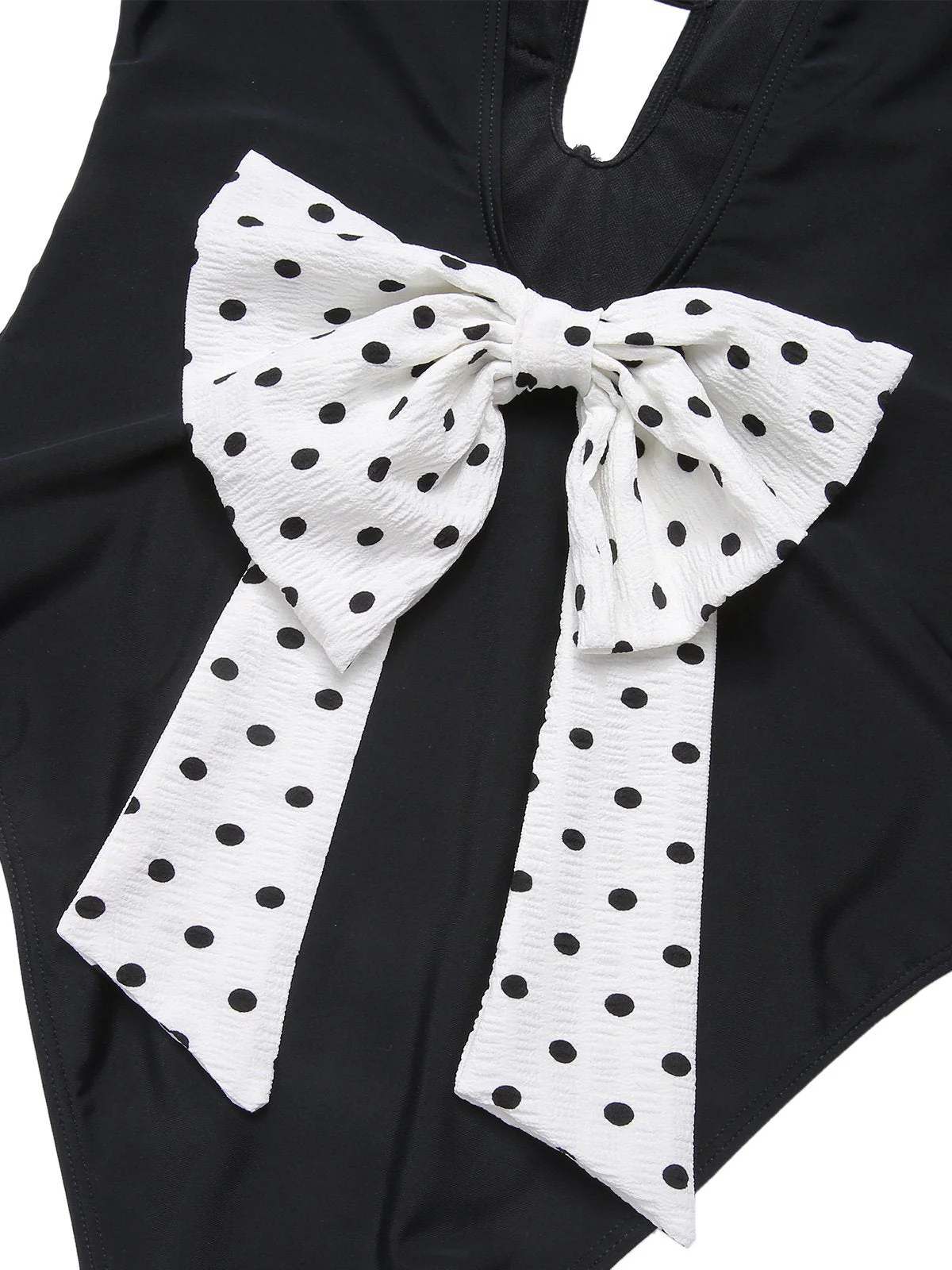 Schwarz 1950er Polka Dot V-Ausschnitt Bogen Badeanzug - Image 6