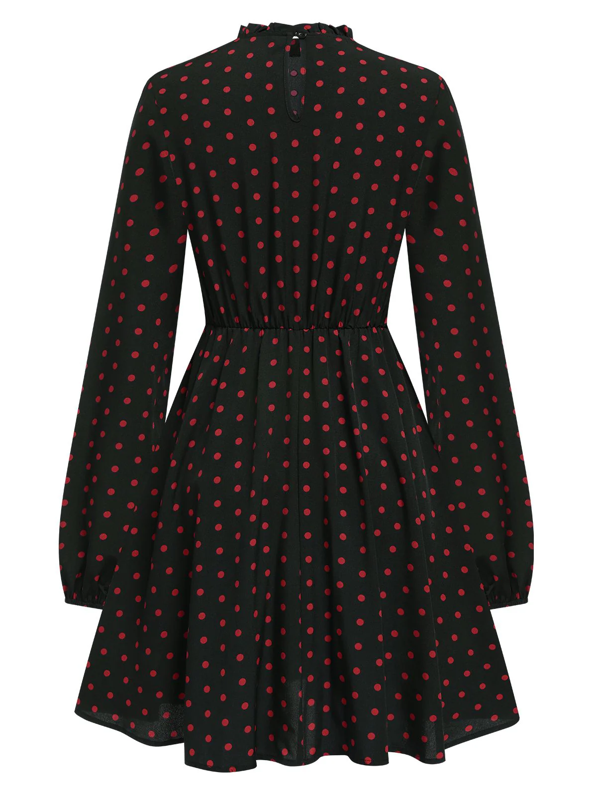 Schwarz 1950er Polka Dots Lange Ärmel Kleid - Image 2