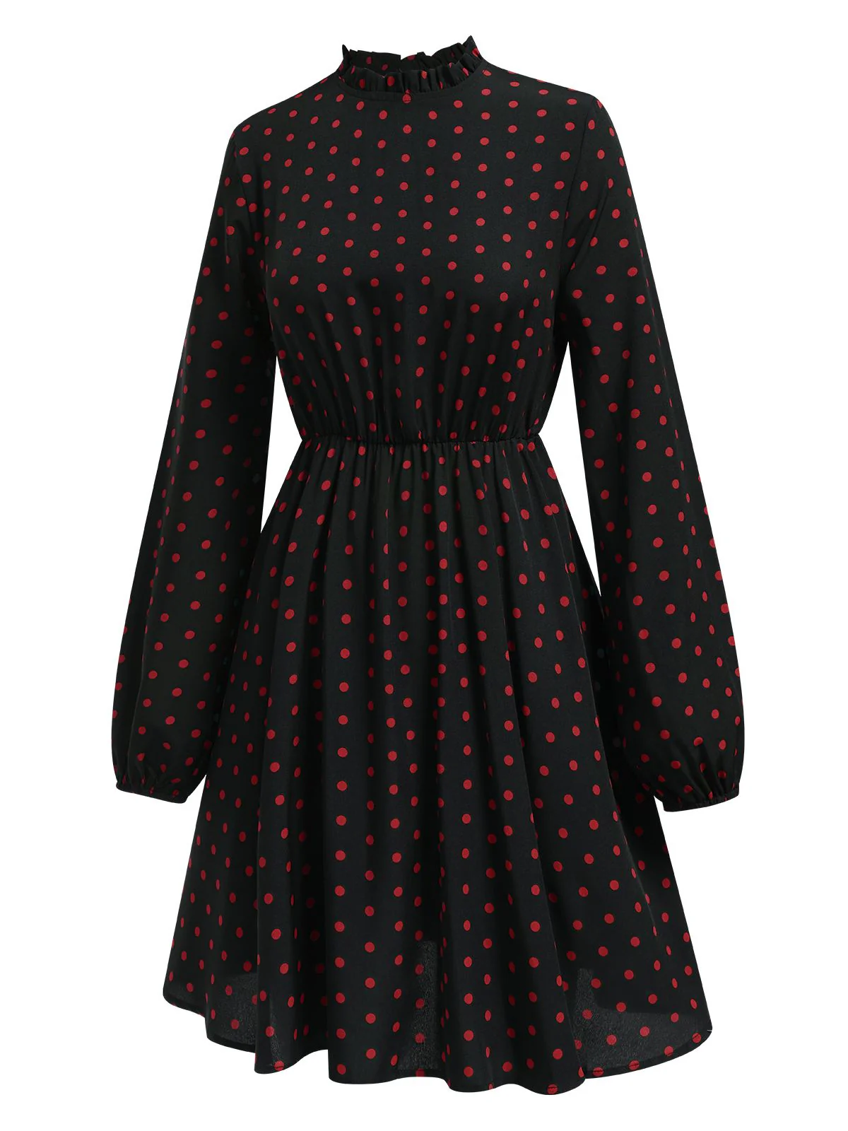 Schwarz 1950er Polka Dots Lange Ärmel Kleid - Image 3