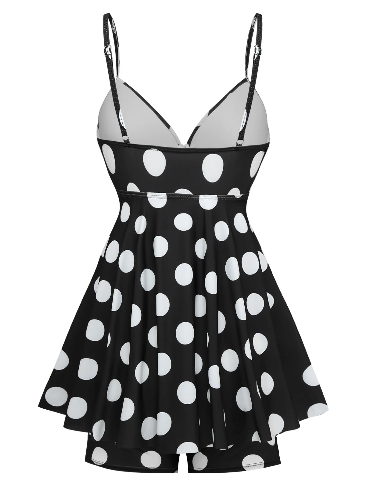 Schwarz 1950er Polka Dots Spaghetti Träger Badekleid - Image 2