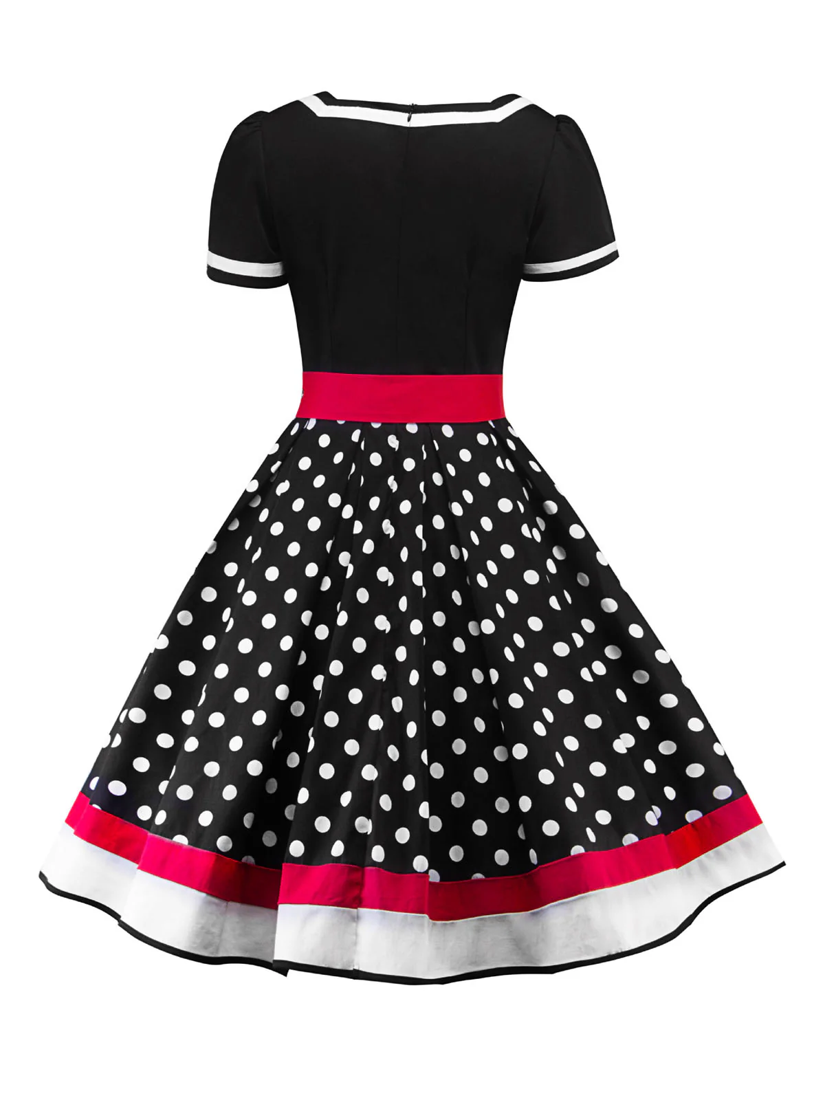 Schwarz 1950er Punkt Druck Patchwork Kleid mit Zubehör-Set - Image 4