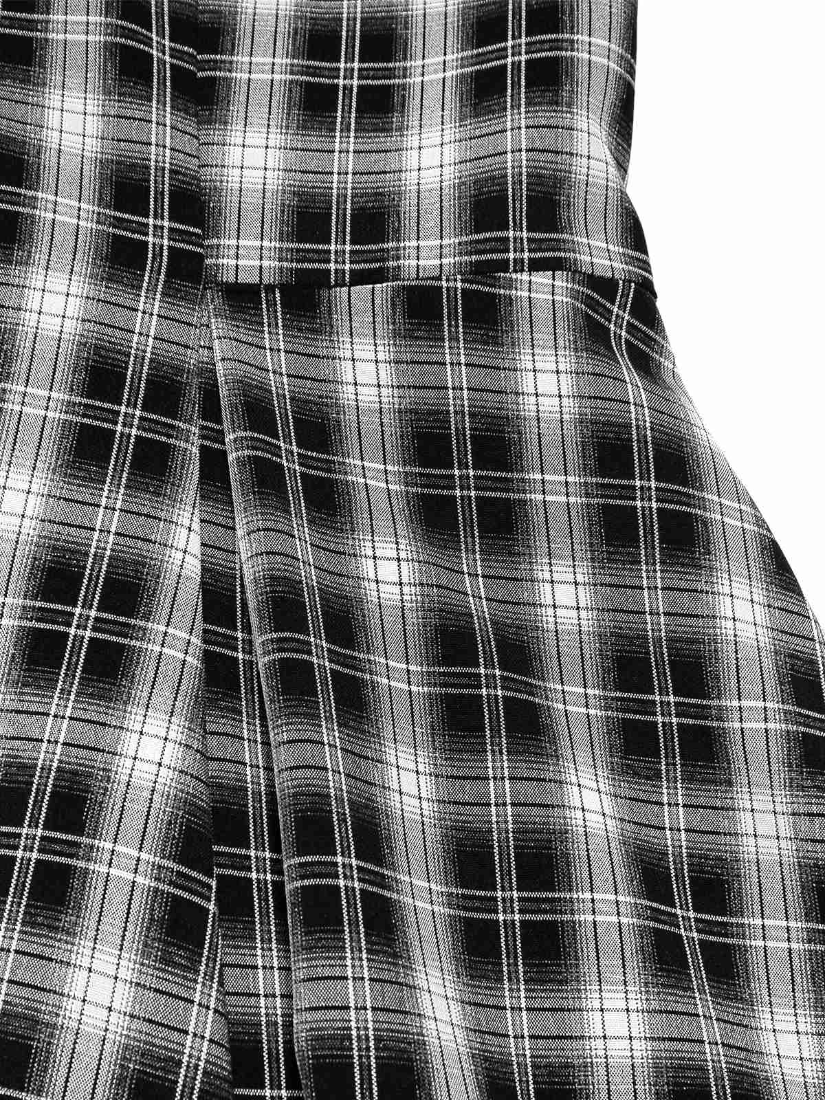 Schwarz 1950er Revers Plissiertes Plaid Patchwork Kleid - Image 6