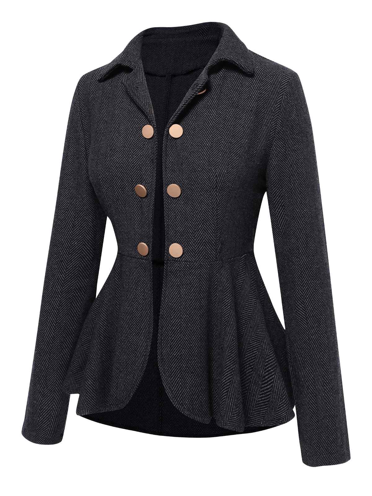 Schwarz 1950er Revers Rüschen Zweireihige Jacke - Image 2