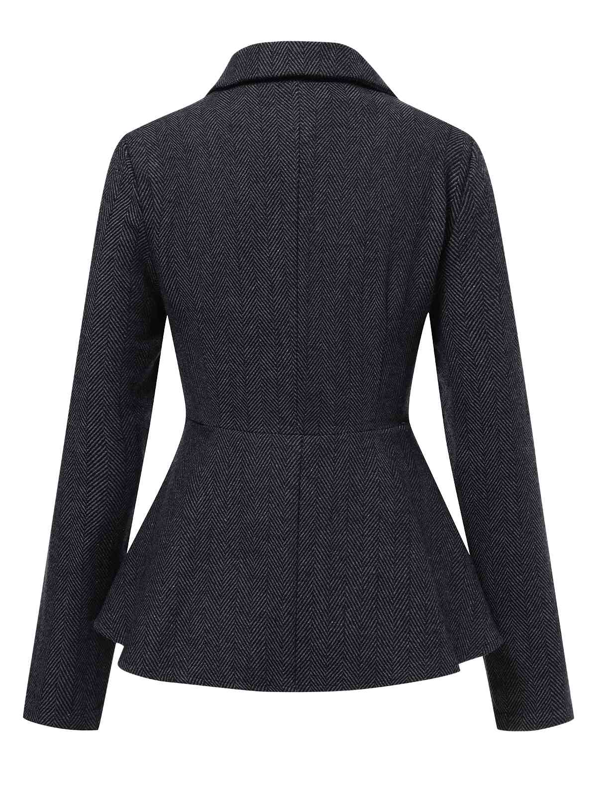 Schwarz 1950er Revers Rüschen Zweireihige Jacke - Image 3